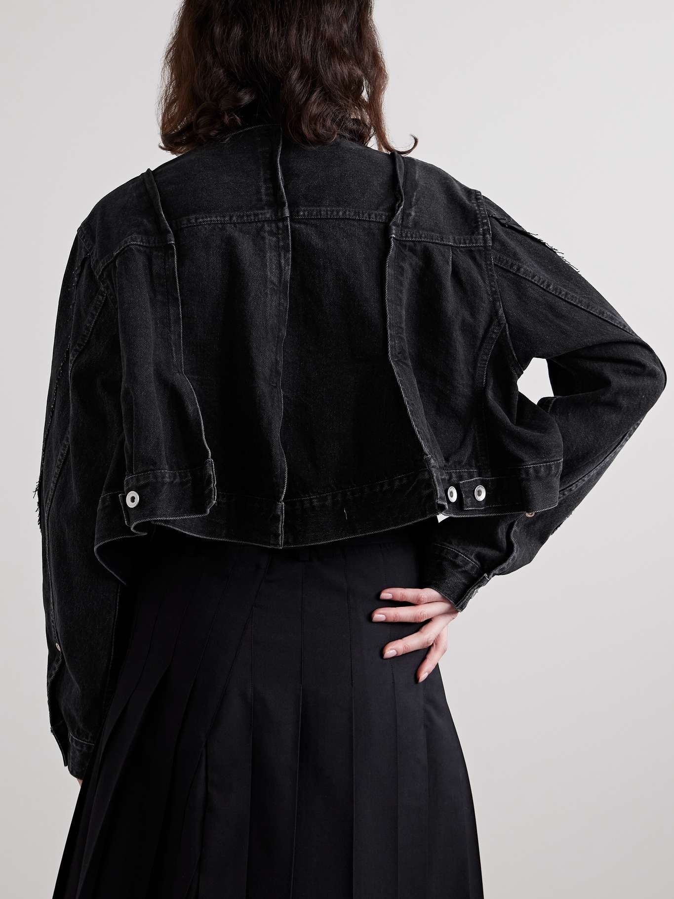 Paneled frayed denim jacket - 3