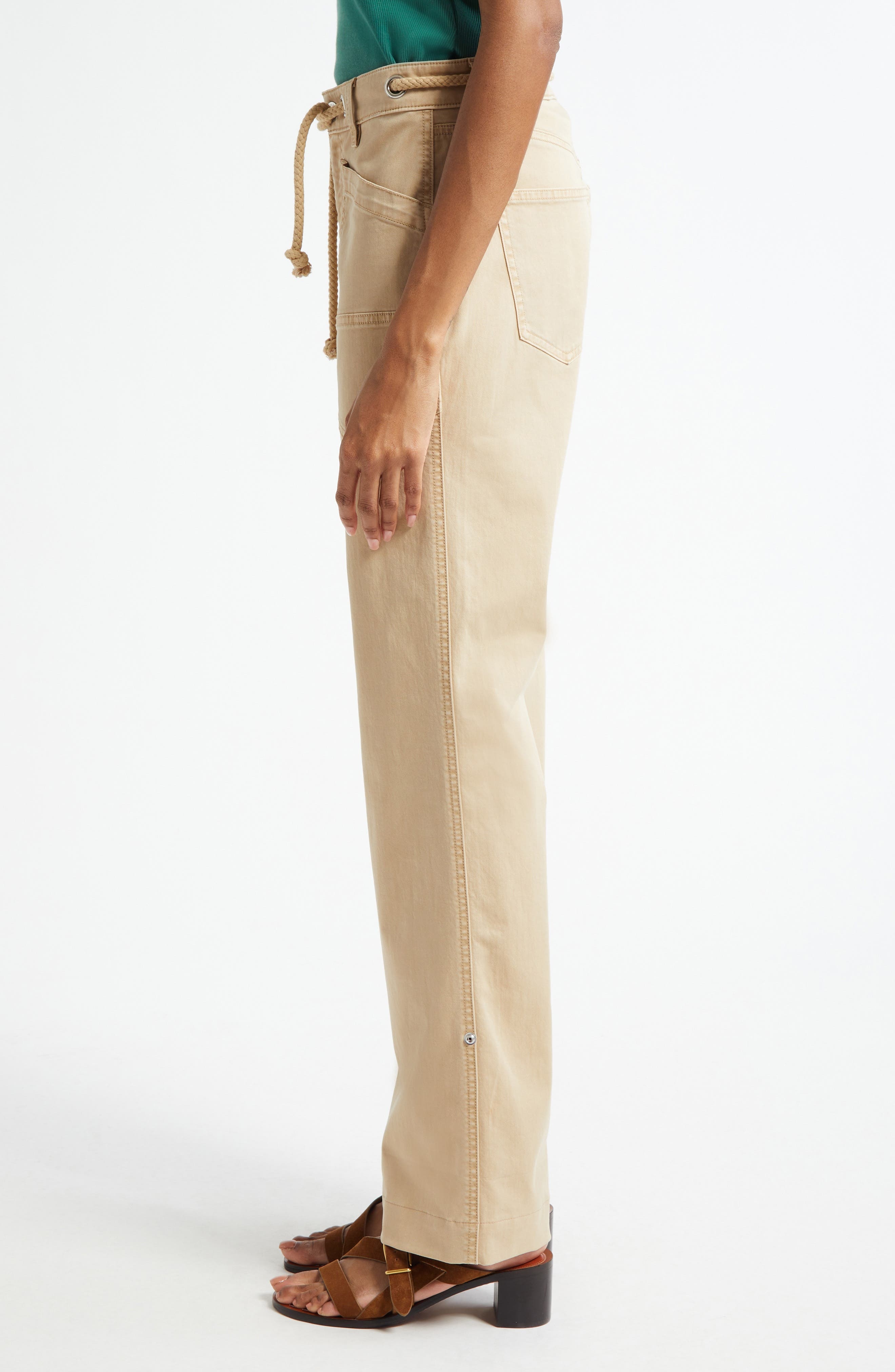 Veronica Beard Heather Rope Drawstring Stretch Cotton Blend Pants in Stone Khaki at Nordstrom - 4