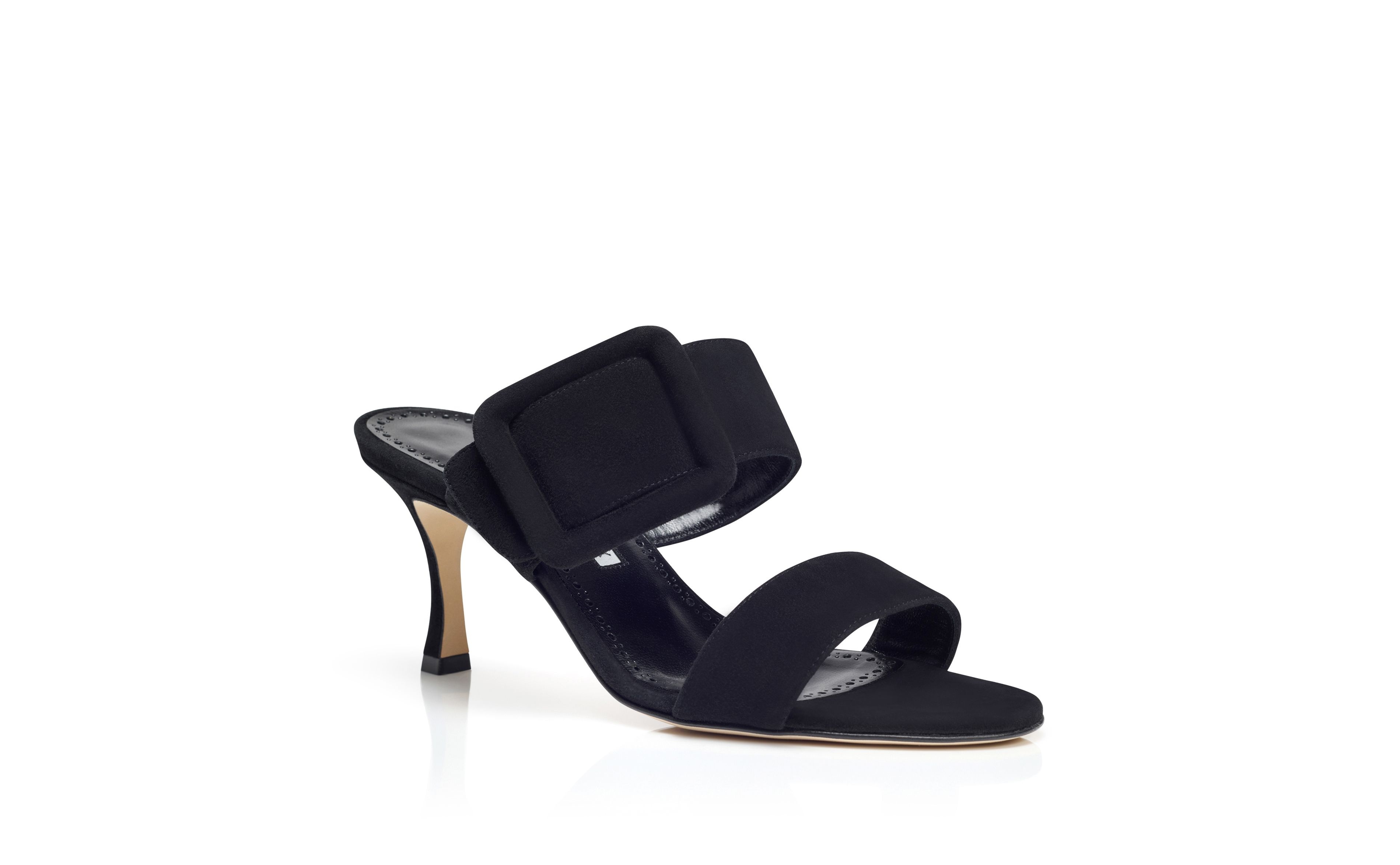 Black Suede Open Toe Mules - 3