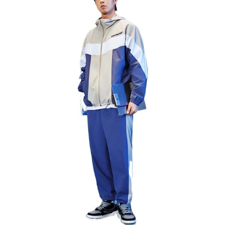 Li-Ning Sports Living Series Colorblock Zipper Hooded Jacket 'Beige White Blue' AFDS033-3 - 3