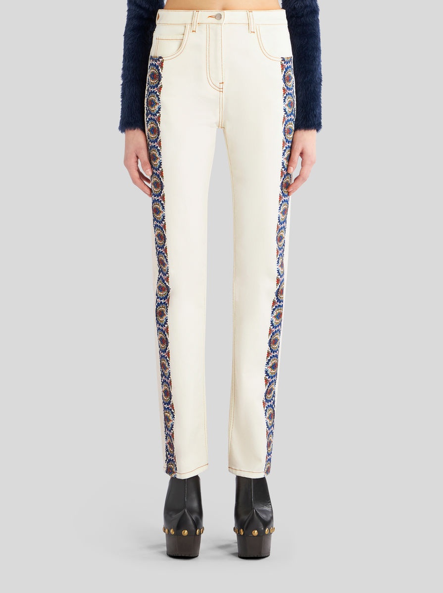 JEANS WITH FLORAL SIDE BANDS - 2