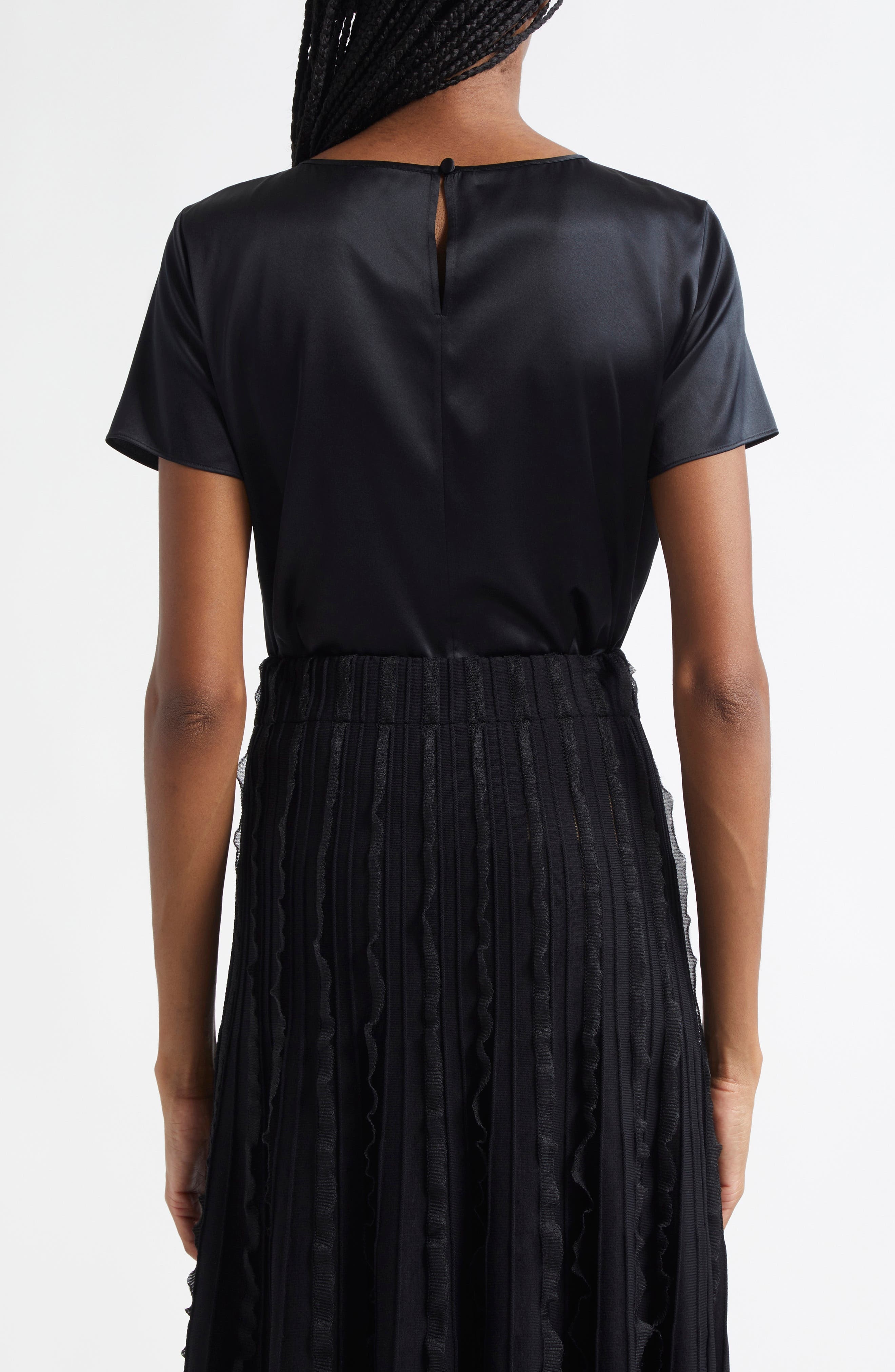 Emporio Armani Satin Stretch Silk T-Shirt in Black at Nordstrom - 3