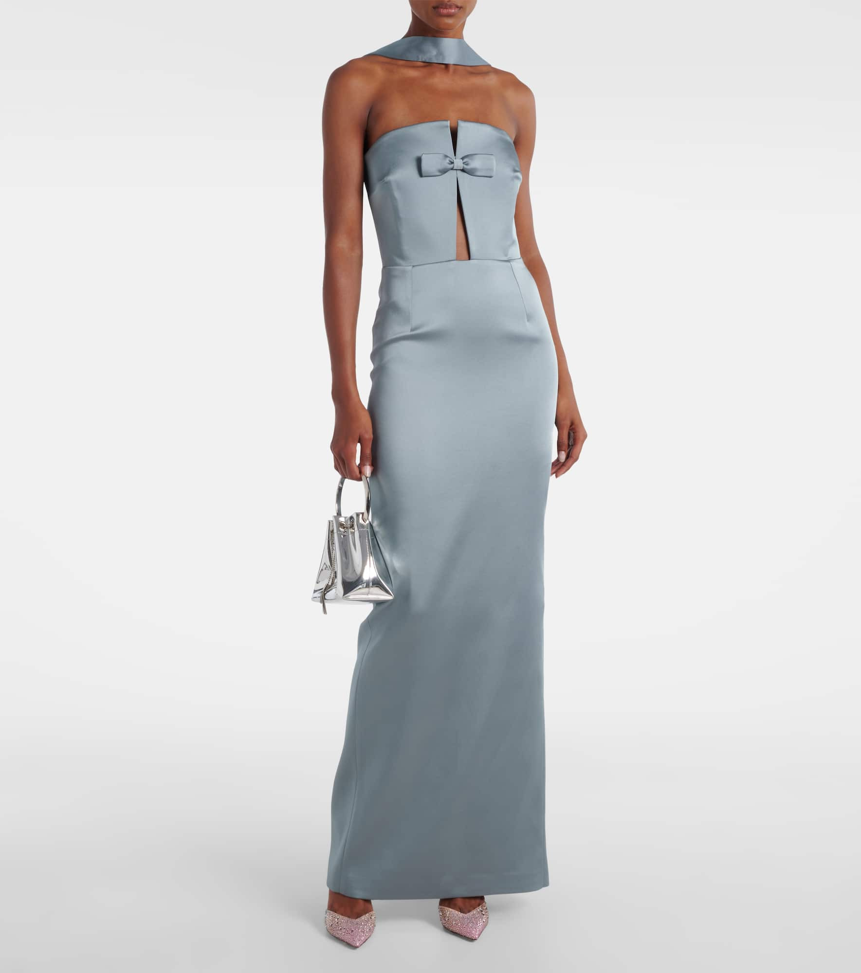 Holly bow-detail satin corset gown - 2