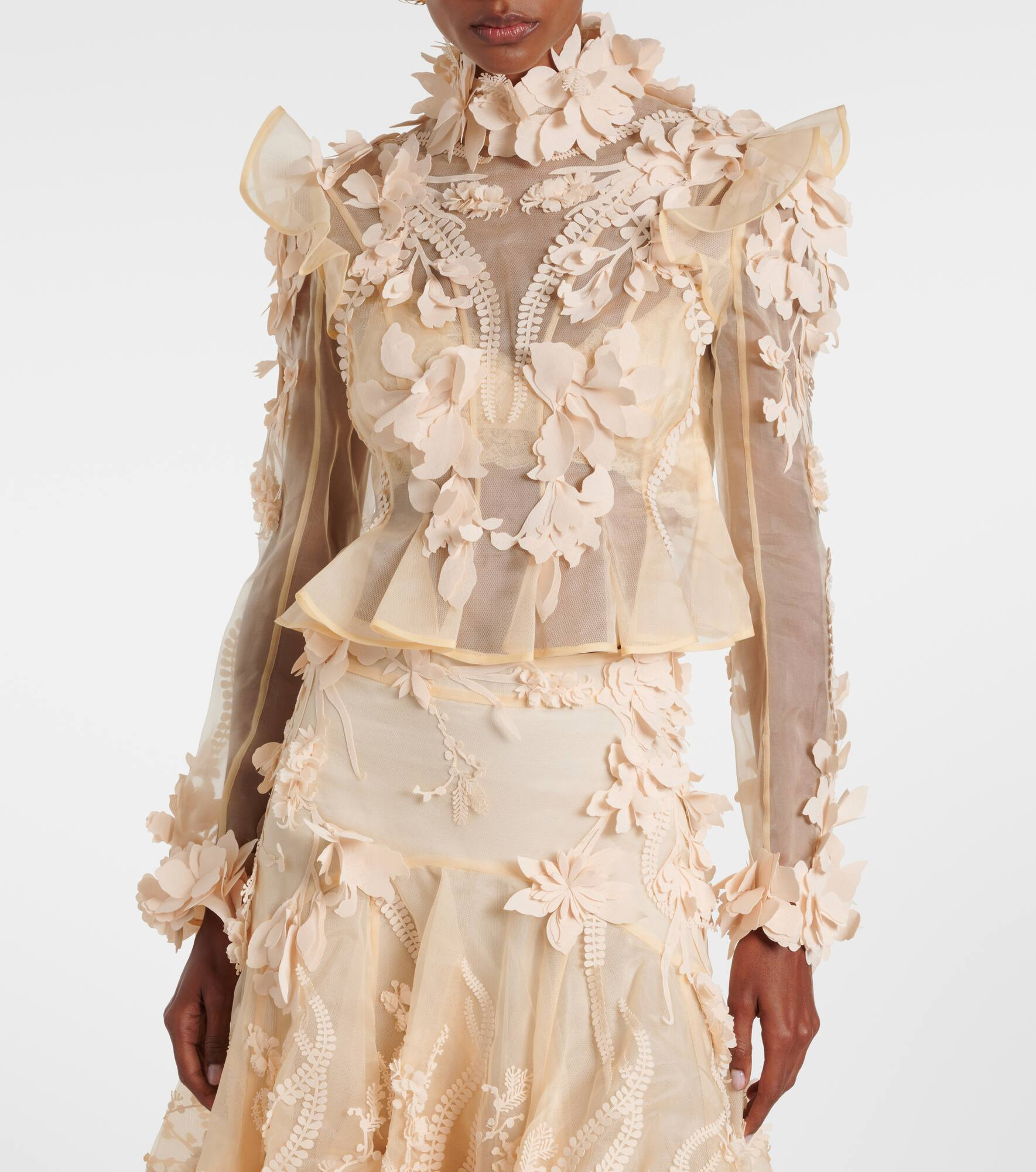 Hypnotic floral-appliqué silk blouse - 6
