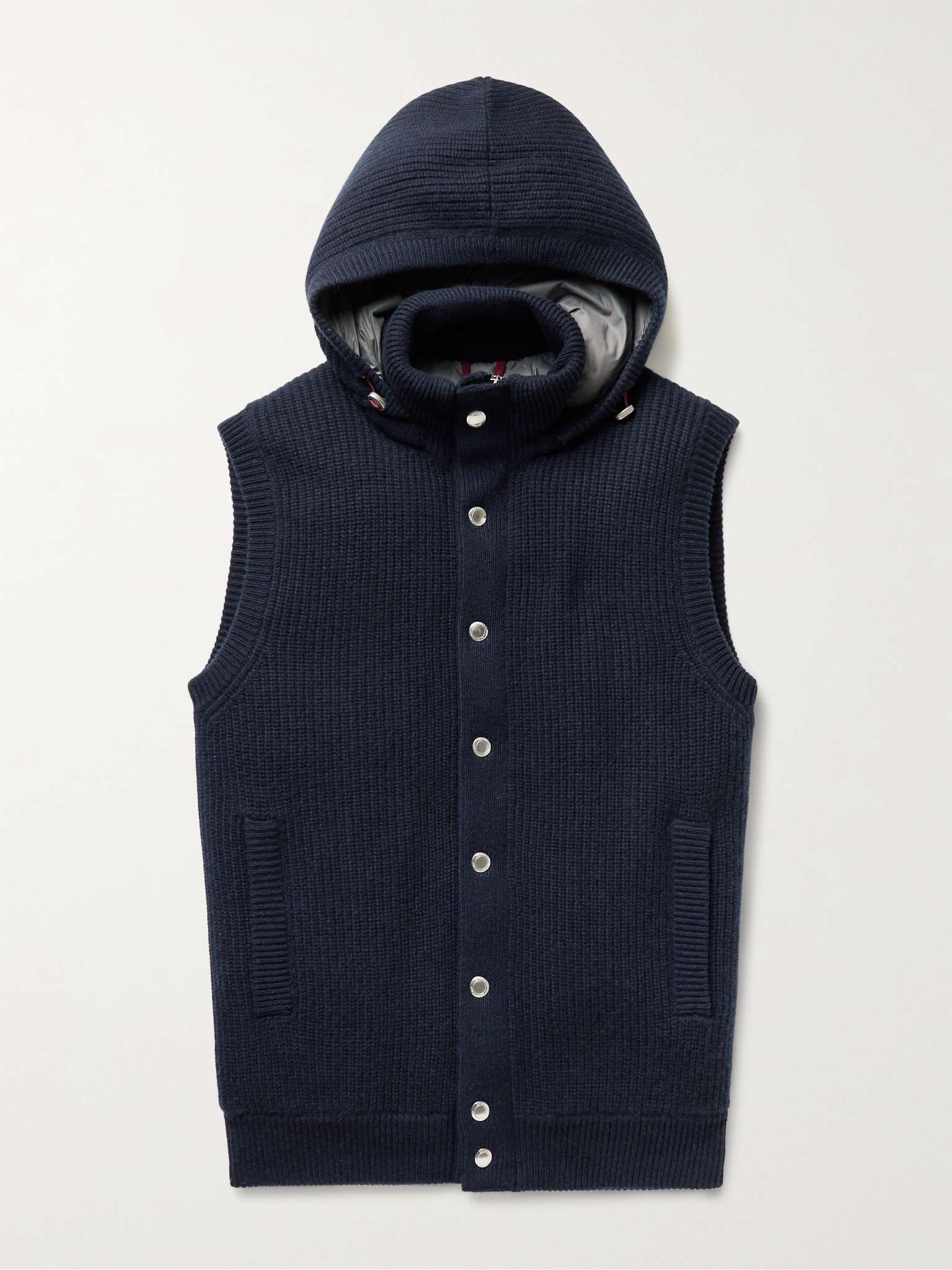 Ribbed Cashmere and Shell Hooded Down Gilet - 1