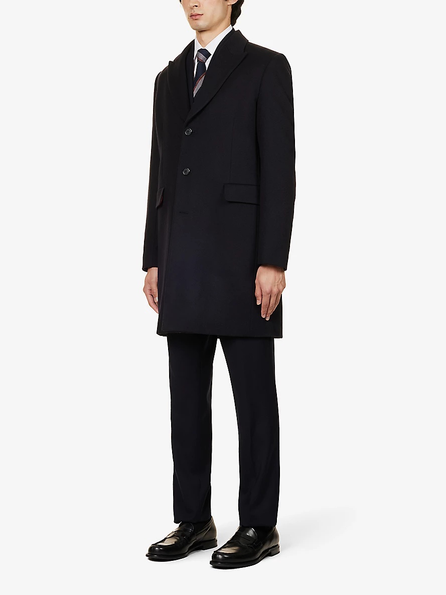 Single-breasted front-pocket wool and cashmere-blend coat - 3