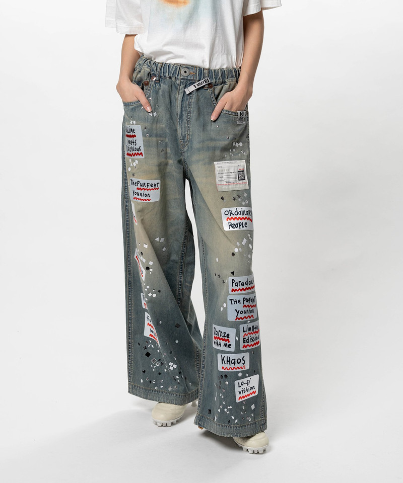 Embellished Sticker Denim Pants 14
