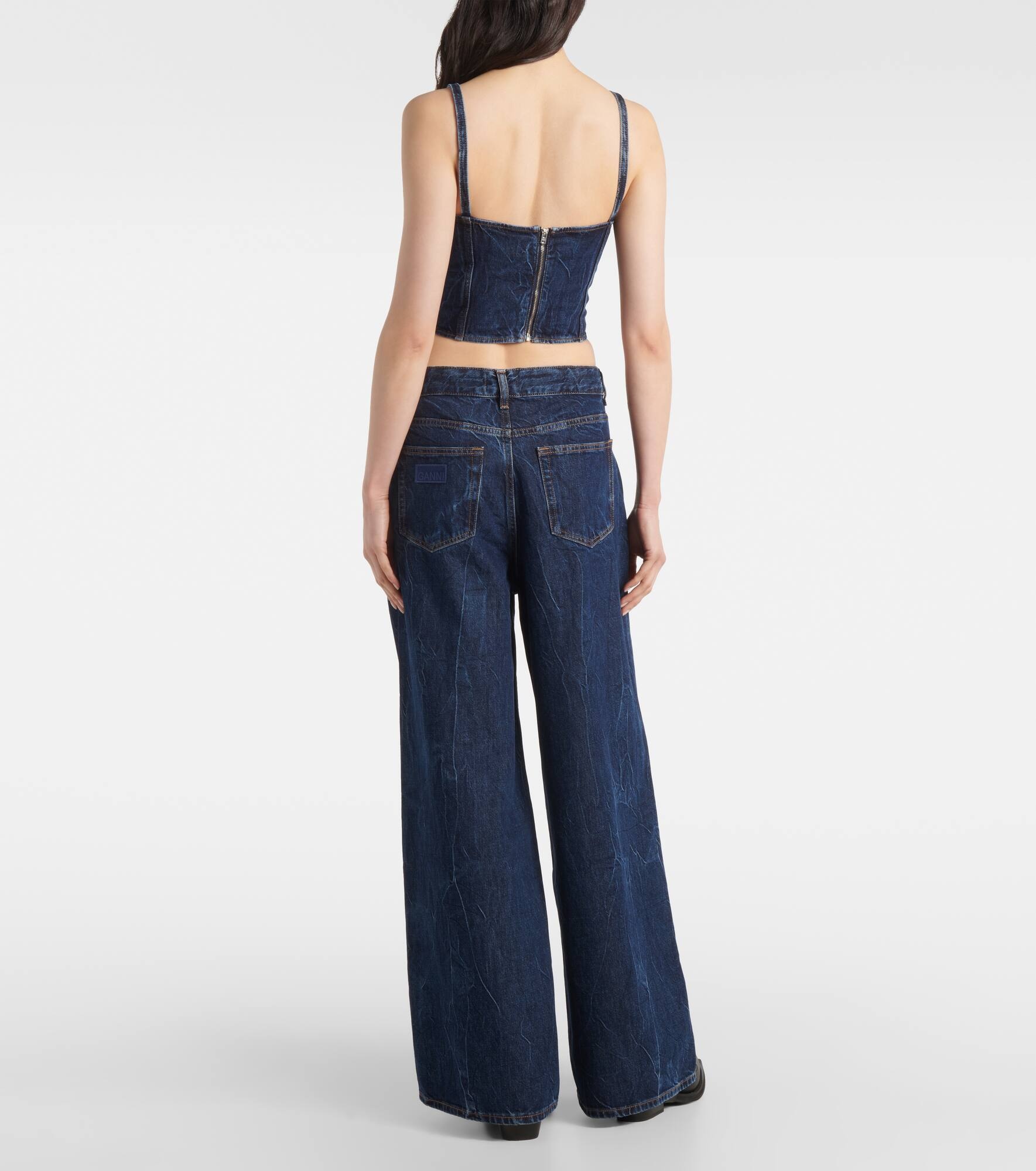 Bow-detail denim crop top - 3