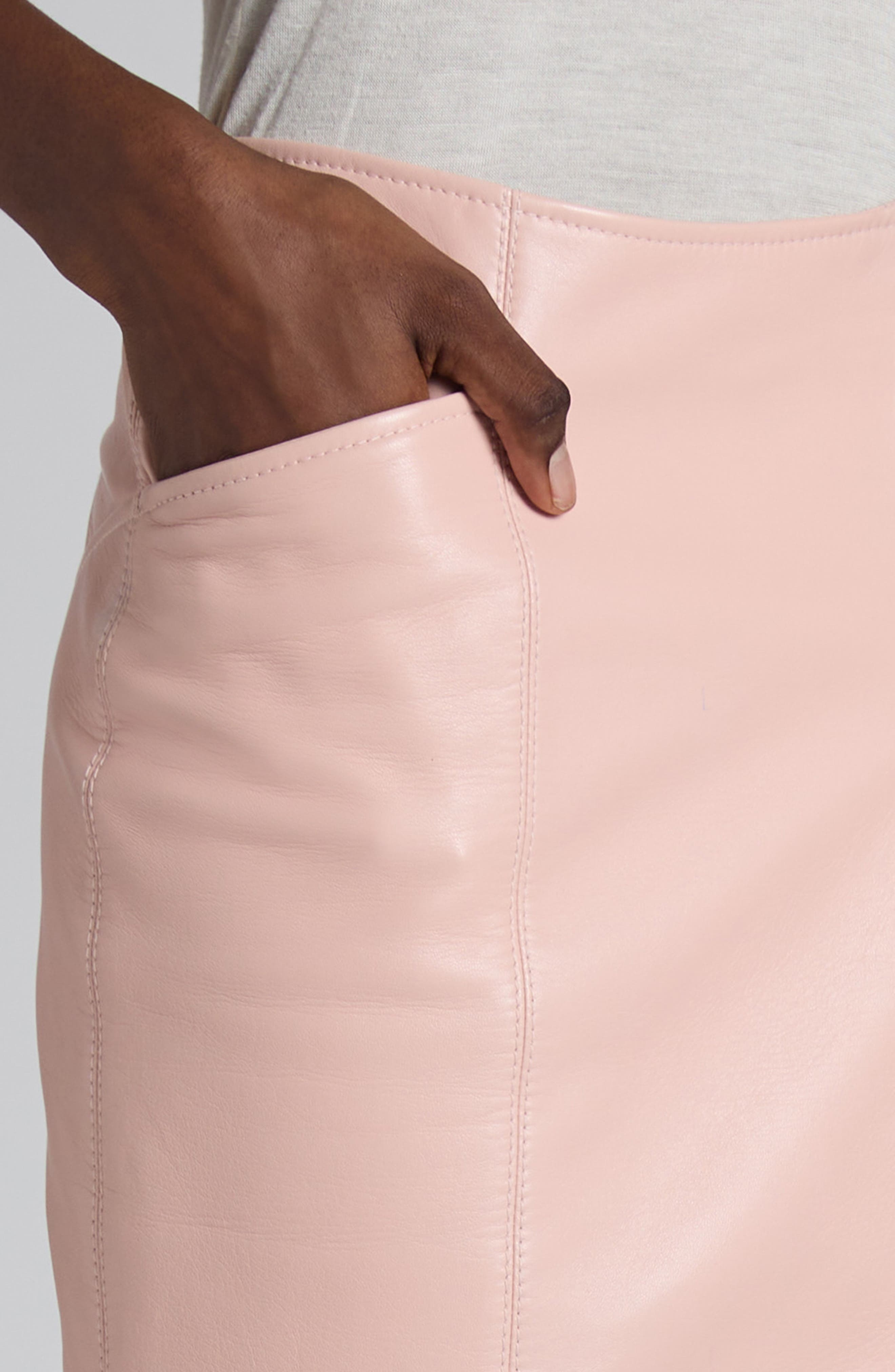 TOM FORD Zip Detail Lambskin Leather Skirt in Powder Pink at Nordstrom - 5
