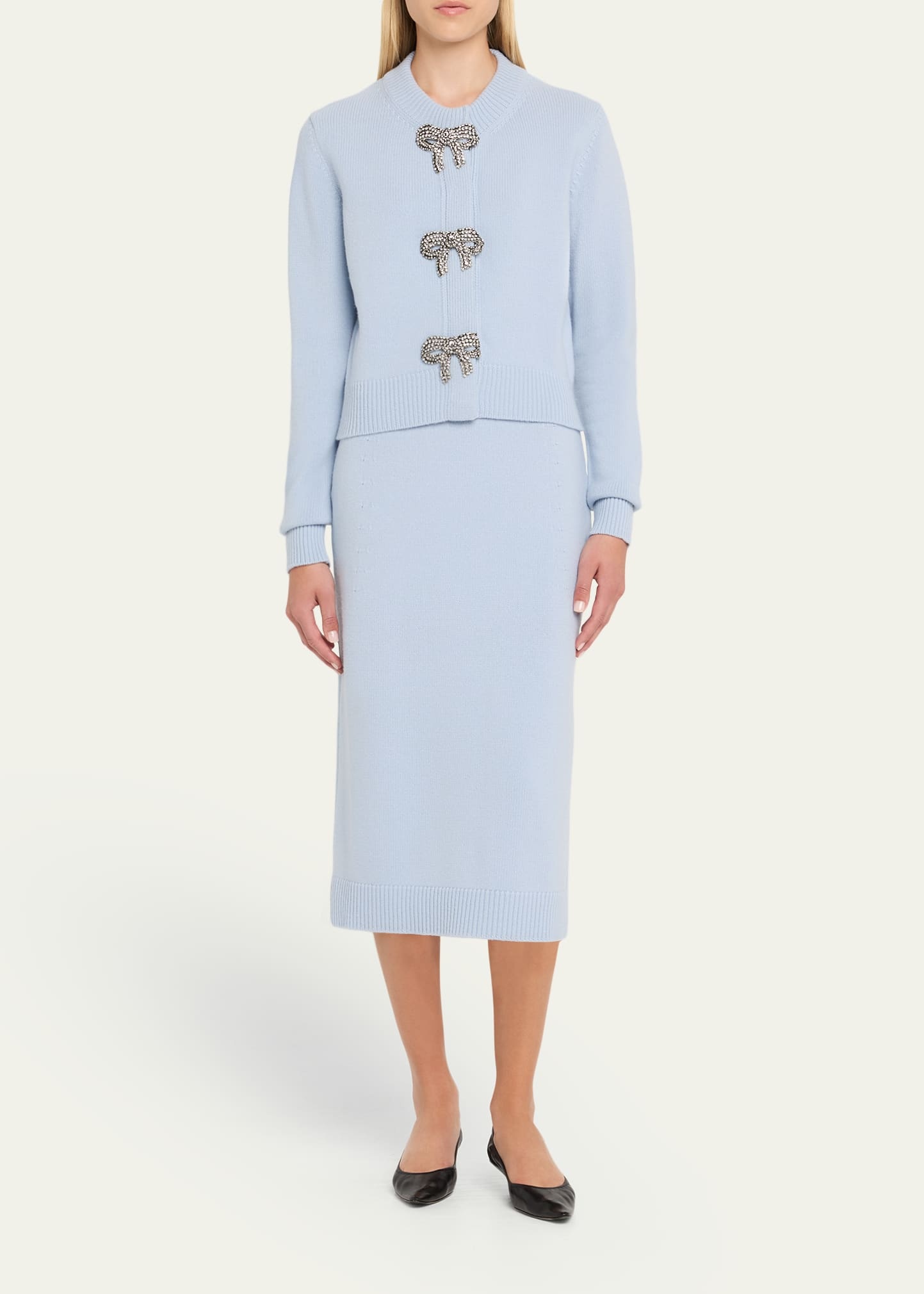 Crystal Bow Wool-Cashmere Cardigan - 2
