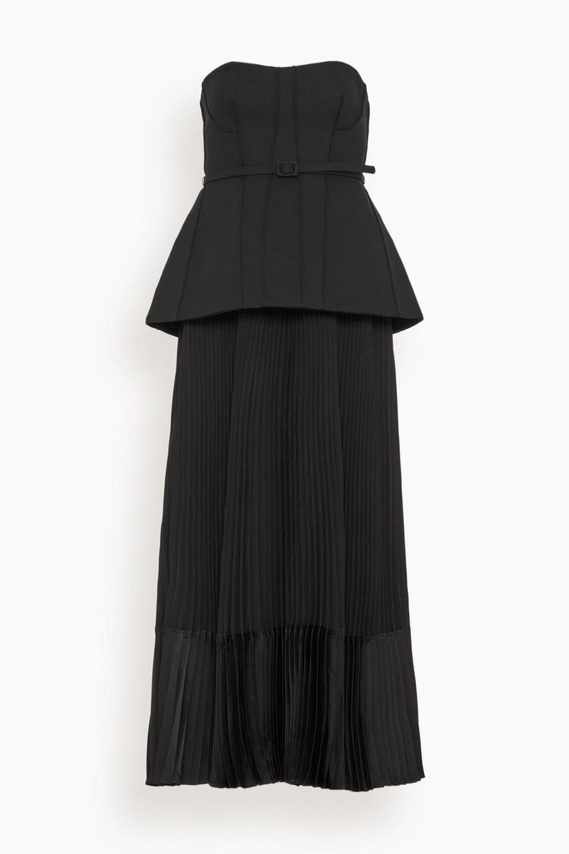 Prisca Belted Bustier Tea Length Dress in Black - 1