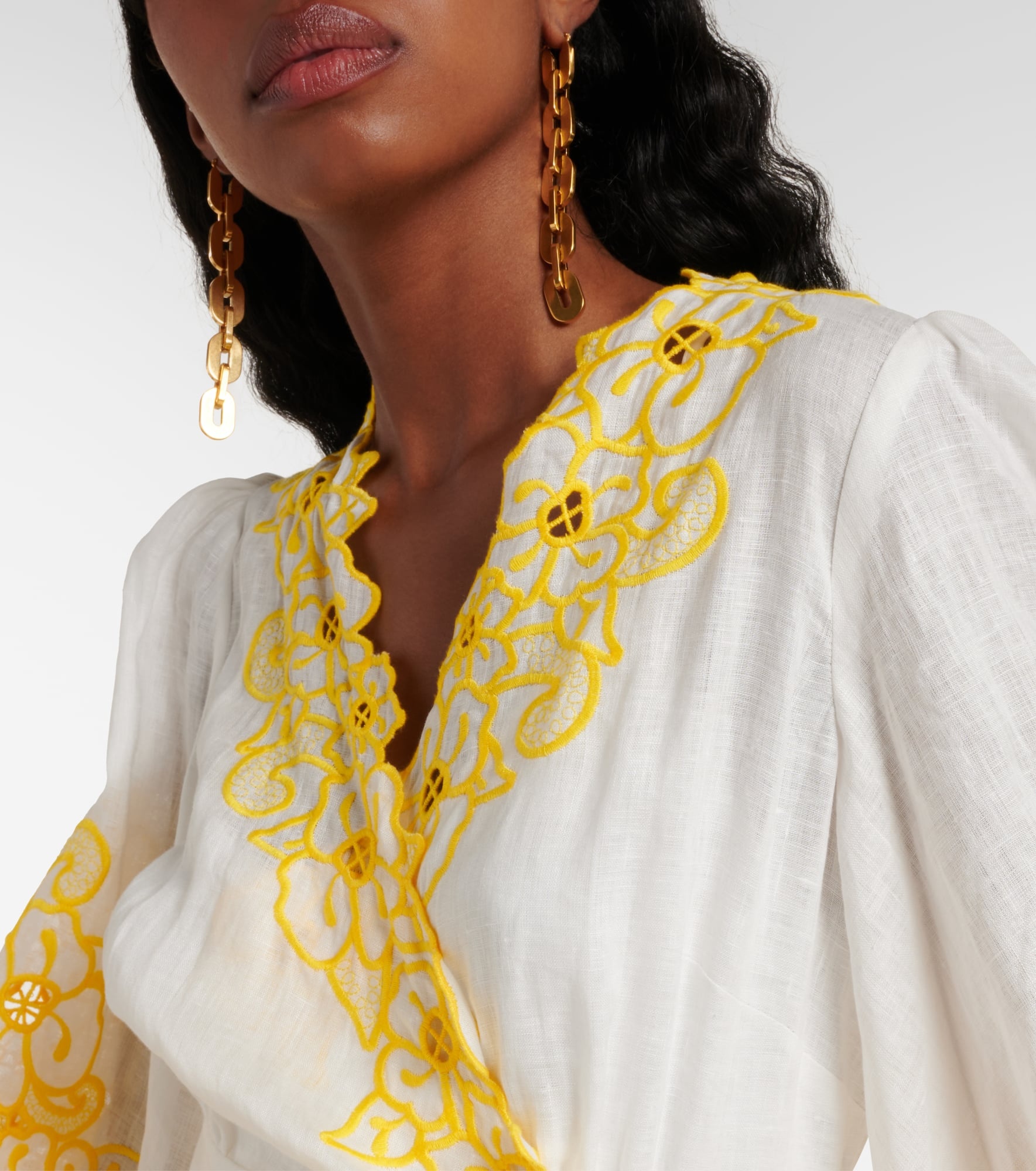 Golden embroidered linen maxi dress - 4