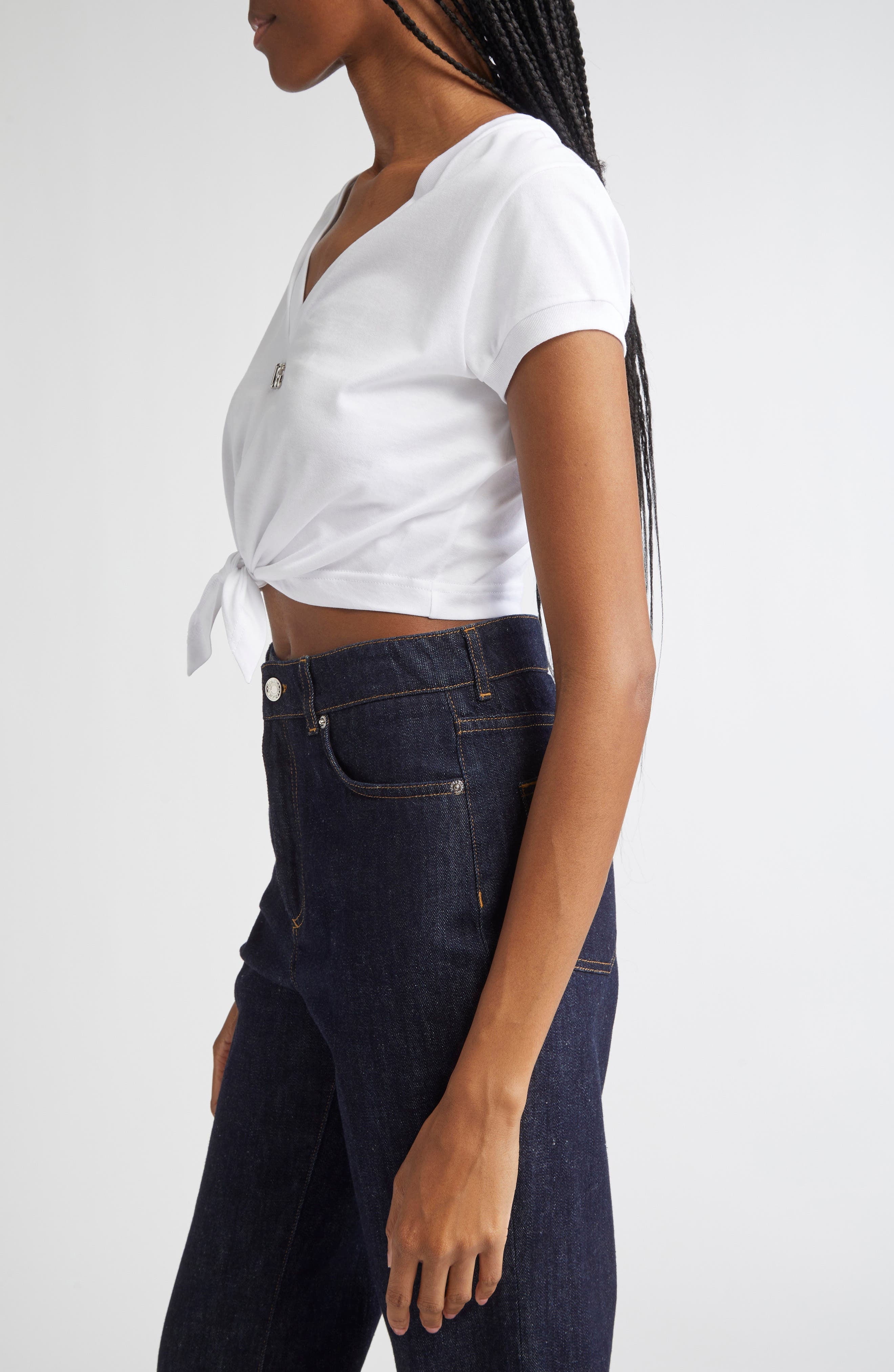 Dolce&Gabbana Tie Hem Cotton Jersey T-Shirt in Optical White at Nordstrom - 3