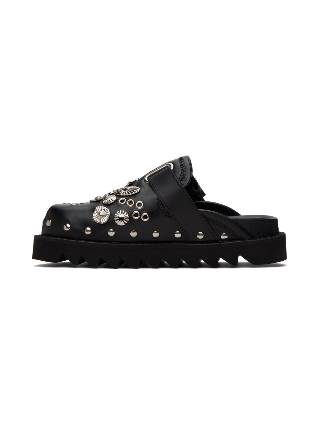 Black Eyelet Metal Sabot Slippers - 3