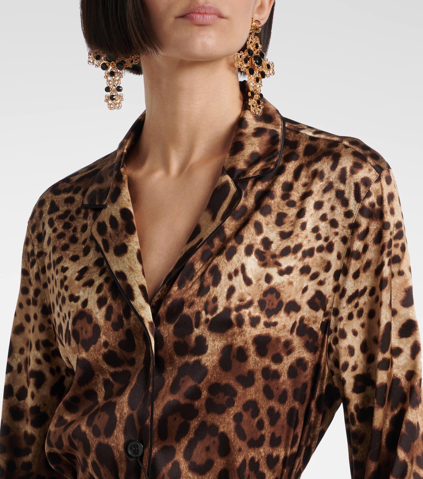 Leopard-print stretch-silk satin top - 4