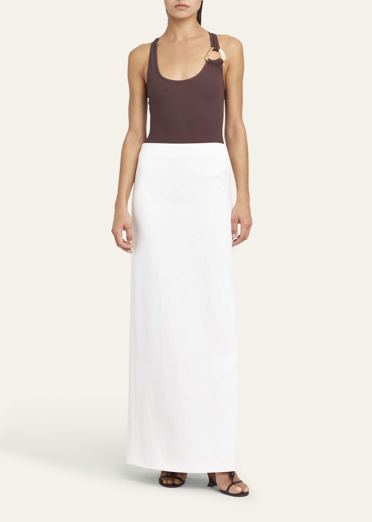 スカート FERRAGAMO SS23 White cotton skirt (111732761079 BIANCO) FERRAGAMO Bonded Linen Toile Maxi Skirt | bergdorfgoodman