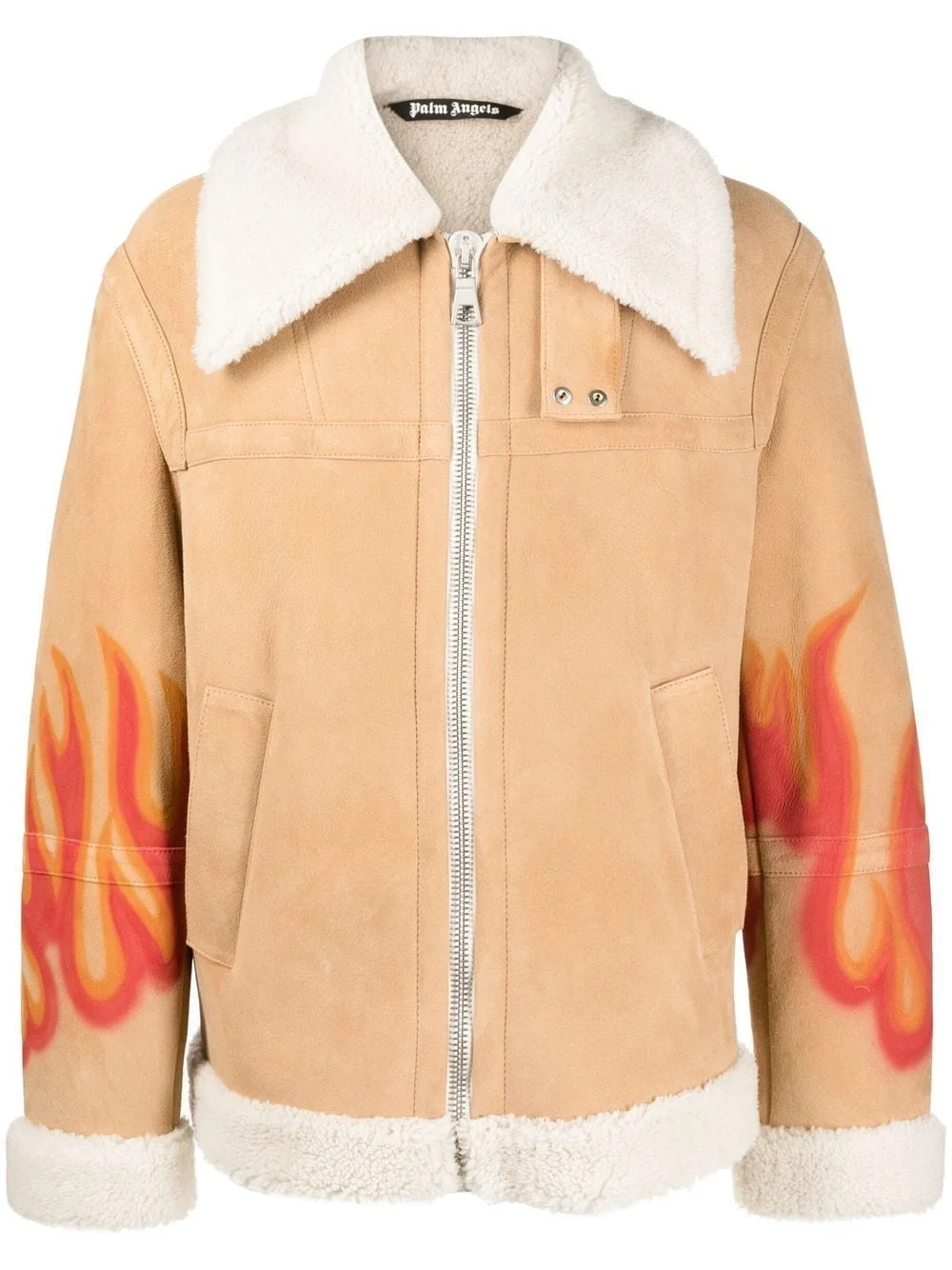 flame-print shearling jacket - 1