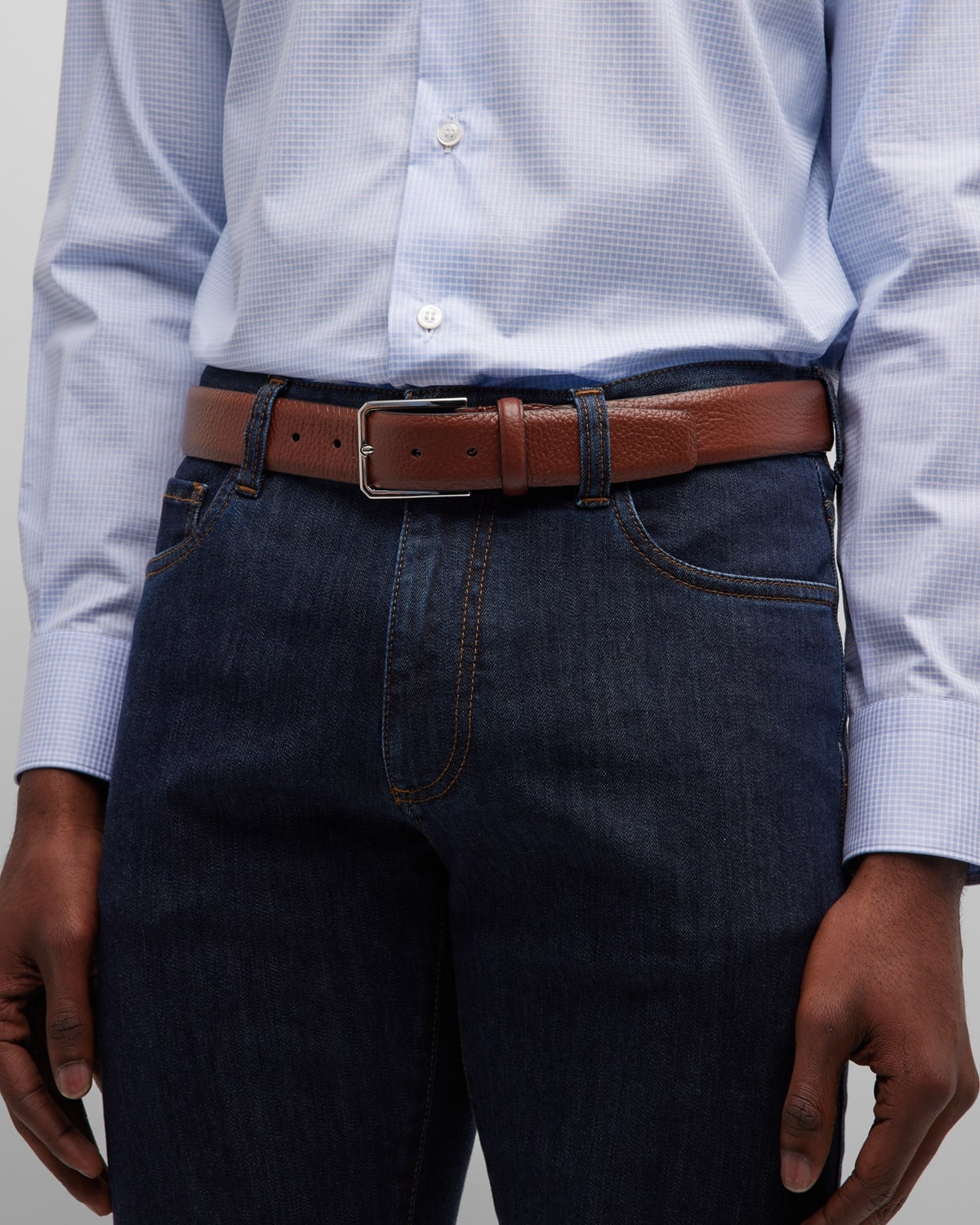 Men's Grained Leather Belt - 2