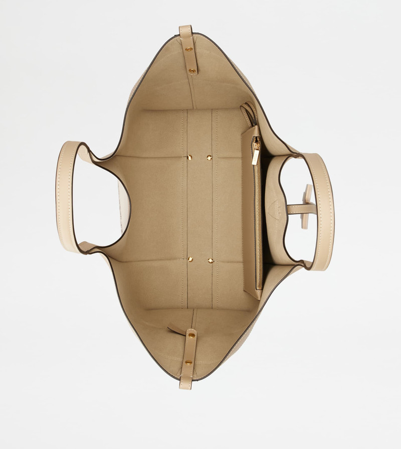 T TIMELESS SHOPPING BAG IN RAFFIA AND LEATHER MEDIUM - BEIGE, WHITE, BROWN 4