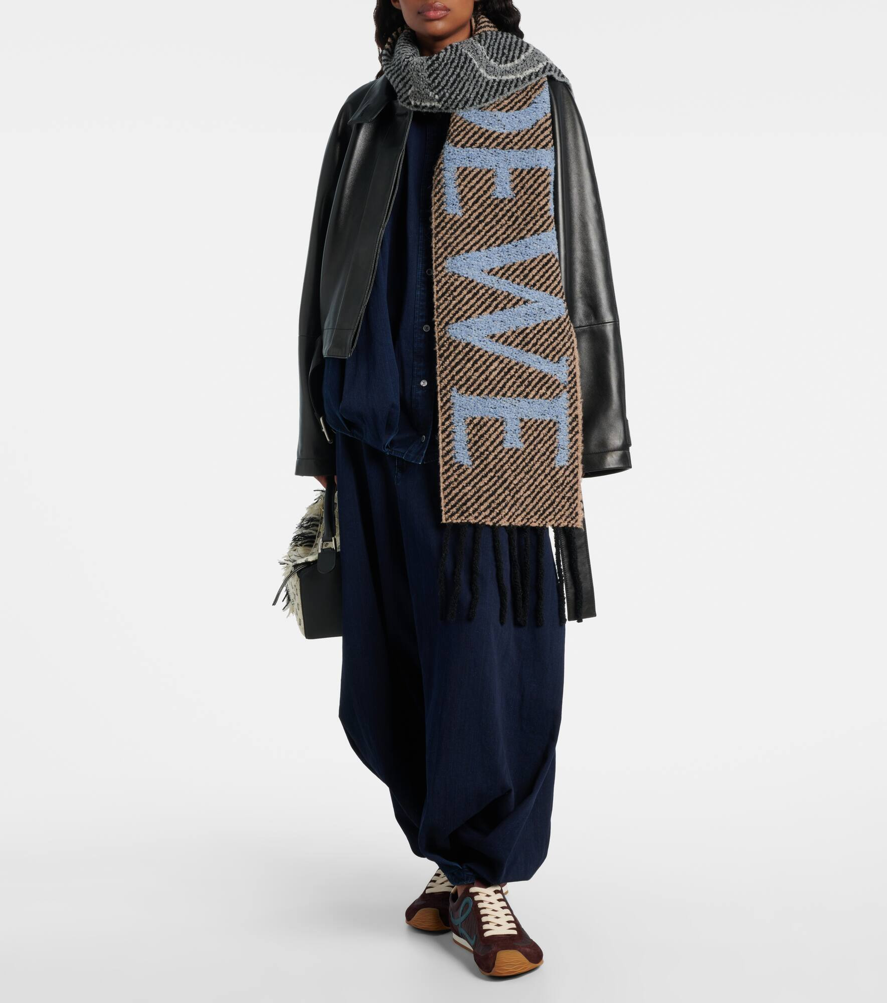 Logo alpaca and wool-blend scarf - 2