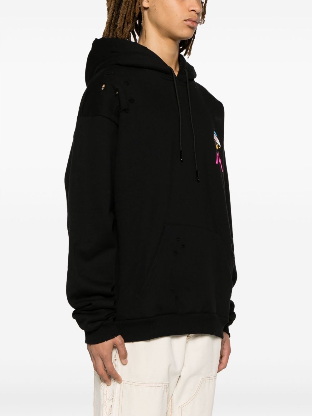 logo-print distressed cotton hoodie - 3