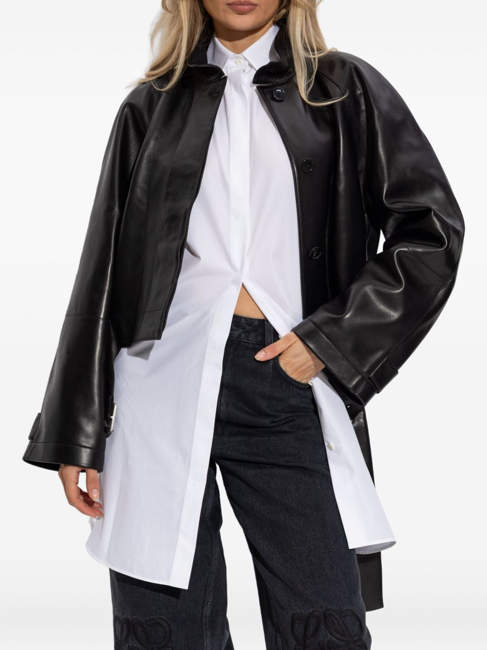 belted nappa leather coat - 3