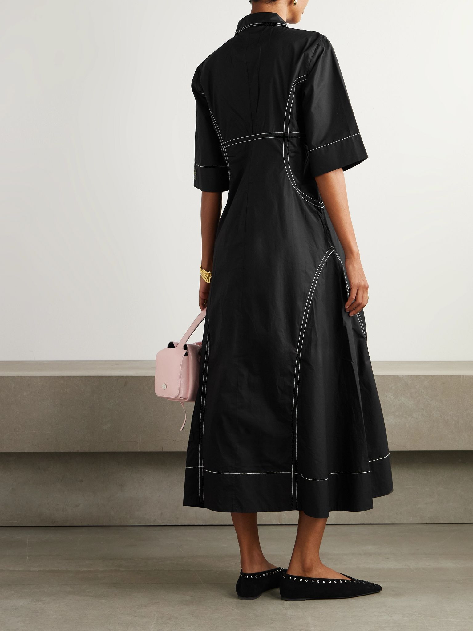 Organic cotton-poplin midi shirt dress Black - 3