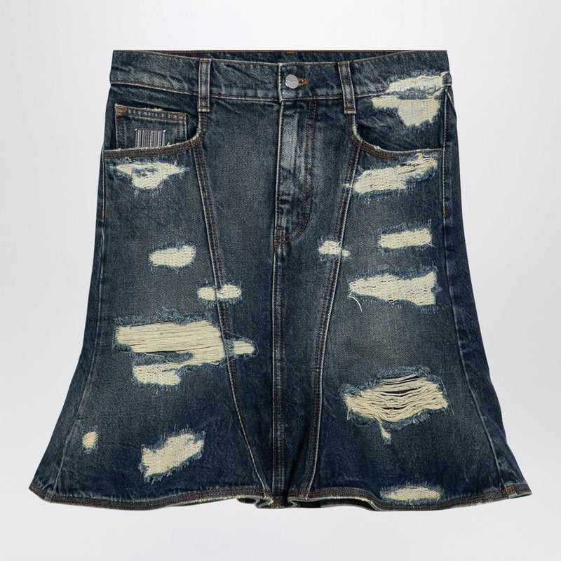 WASHED DENIM SKIRT WITH WORN DETAILS - 1
