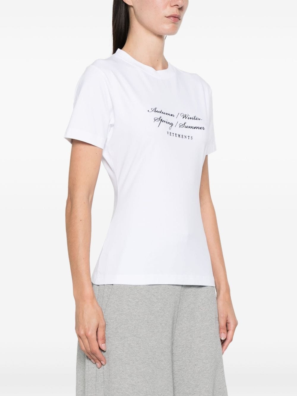 slogan-embroidered cotton T-shirt - 3