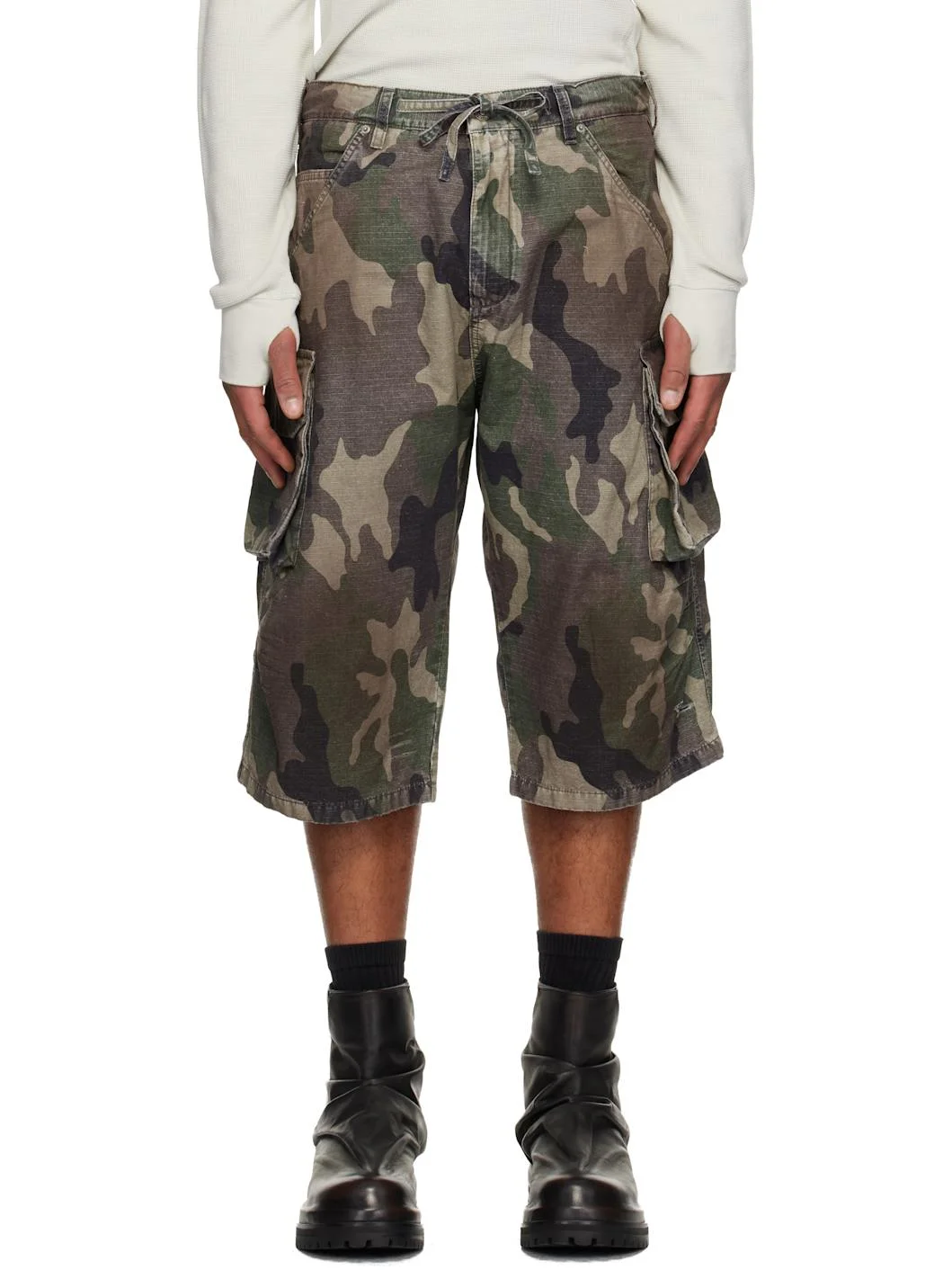 Khaki Camo Cargo Shorts - 1