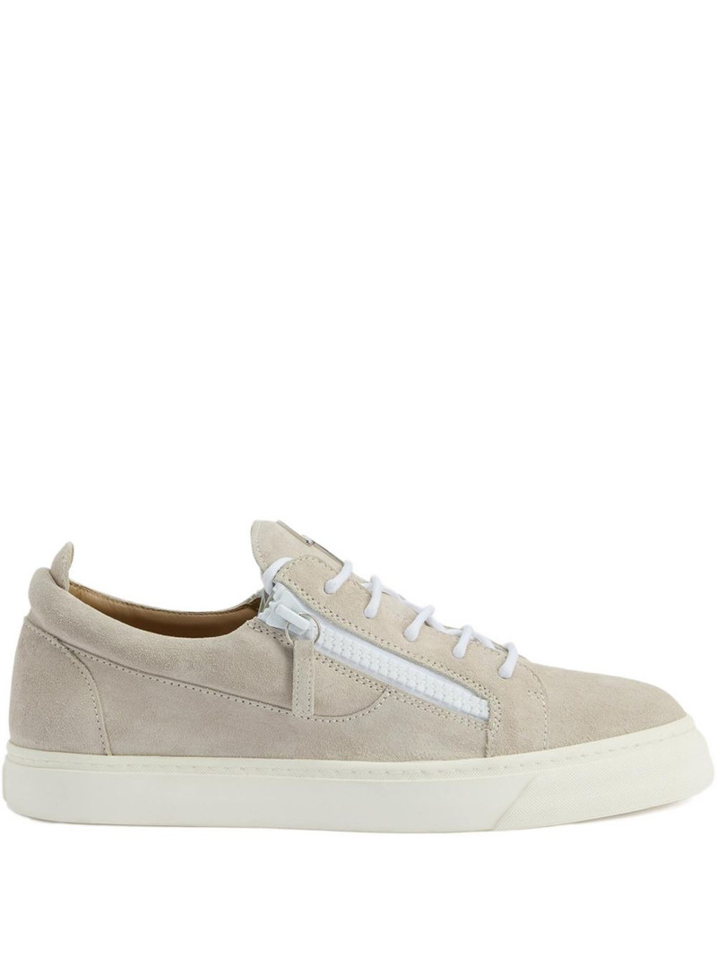 zip-detail suede low-top sneakers 1