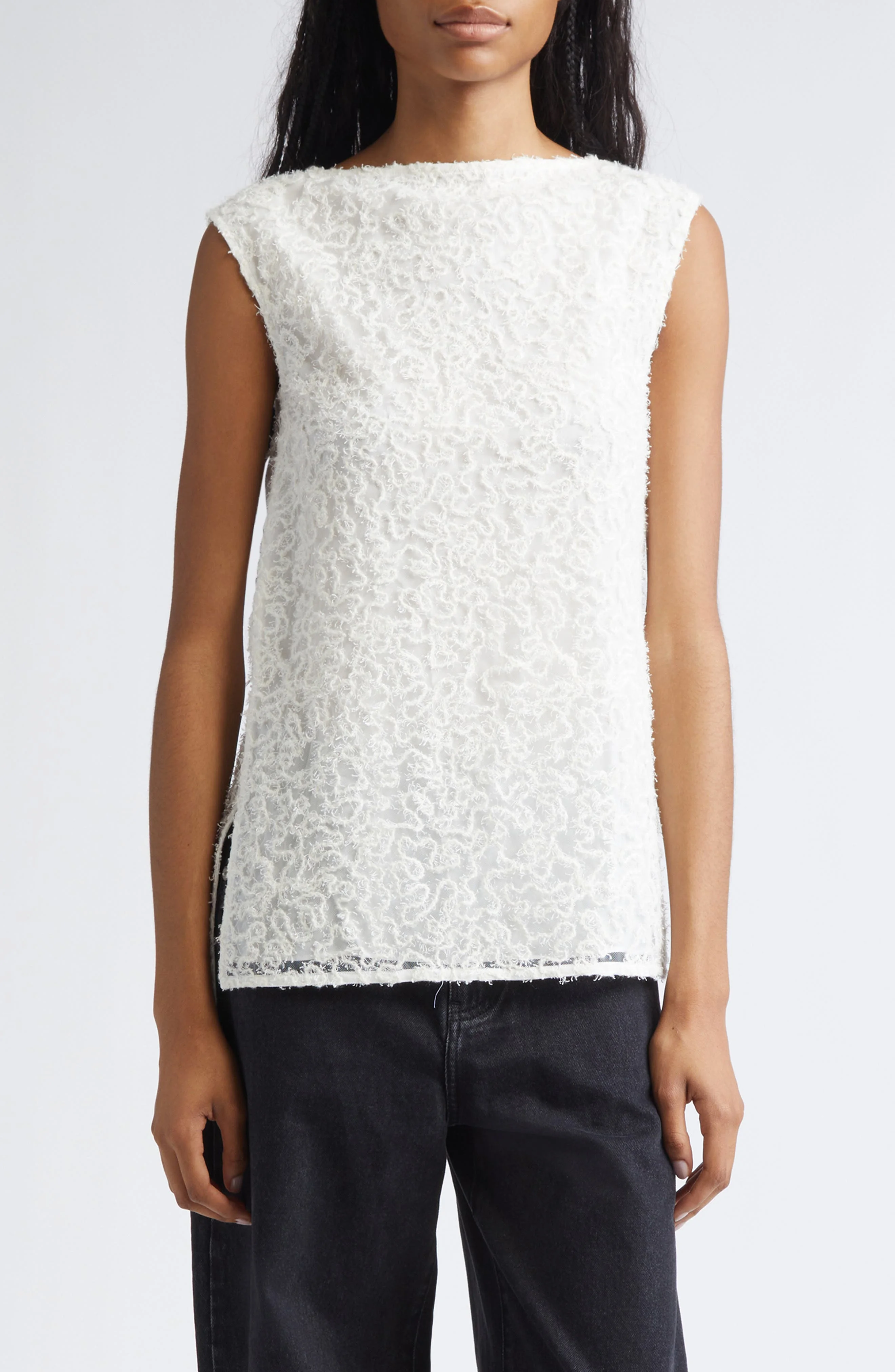 Proenza Schouler Virginie Embroidered Fringe Mesh Top in Off White at Nordstrom - 1