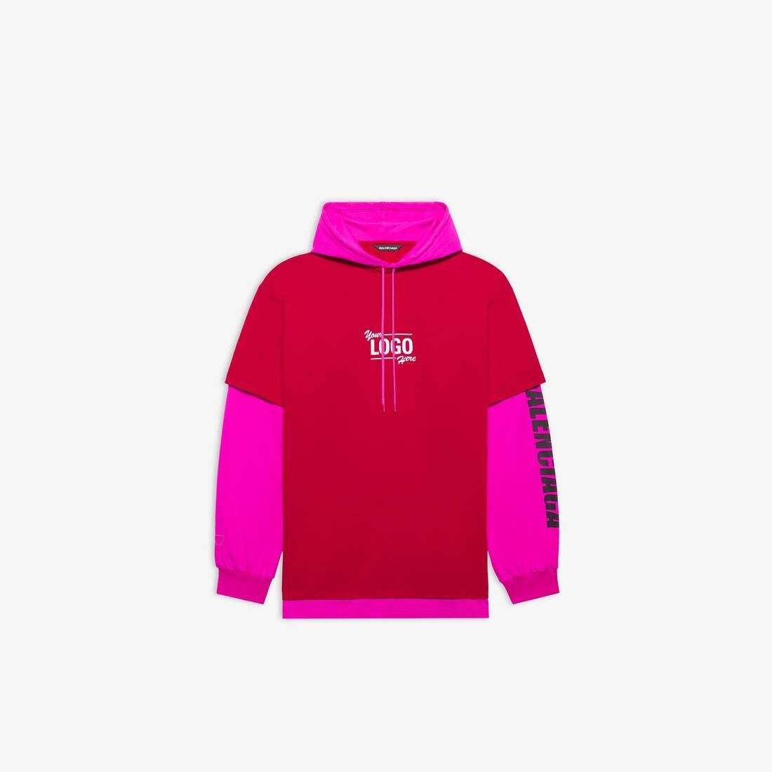 BALENCIAGA Your Logo Here Hooded T-shirt in Raspberry/white