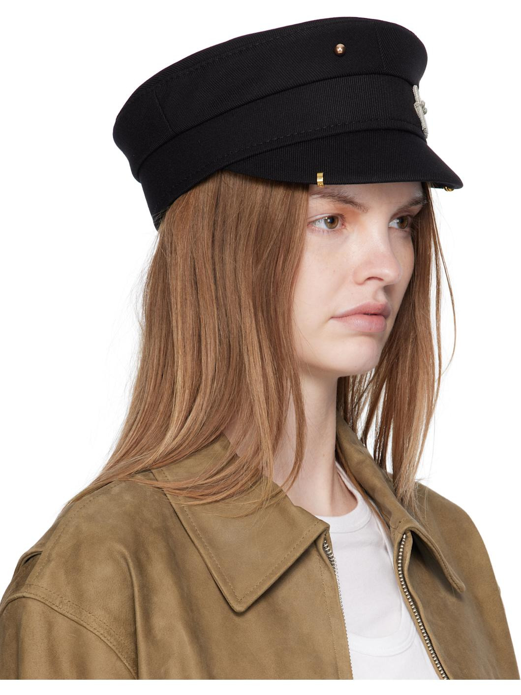 Black Pierced Baker Boy Cap - 2