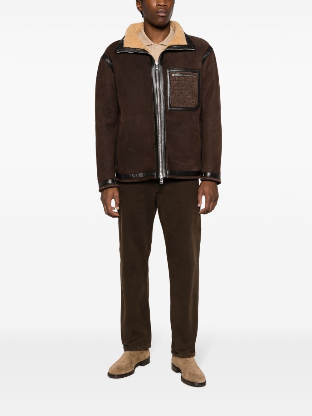 logo-embossed shearling jacket - 2