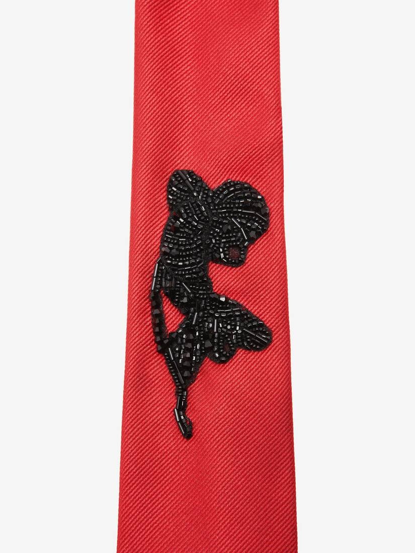 Men's Orchid Embroidery Tie in Red/black - 3