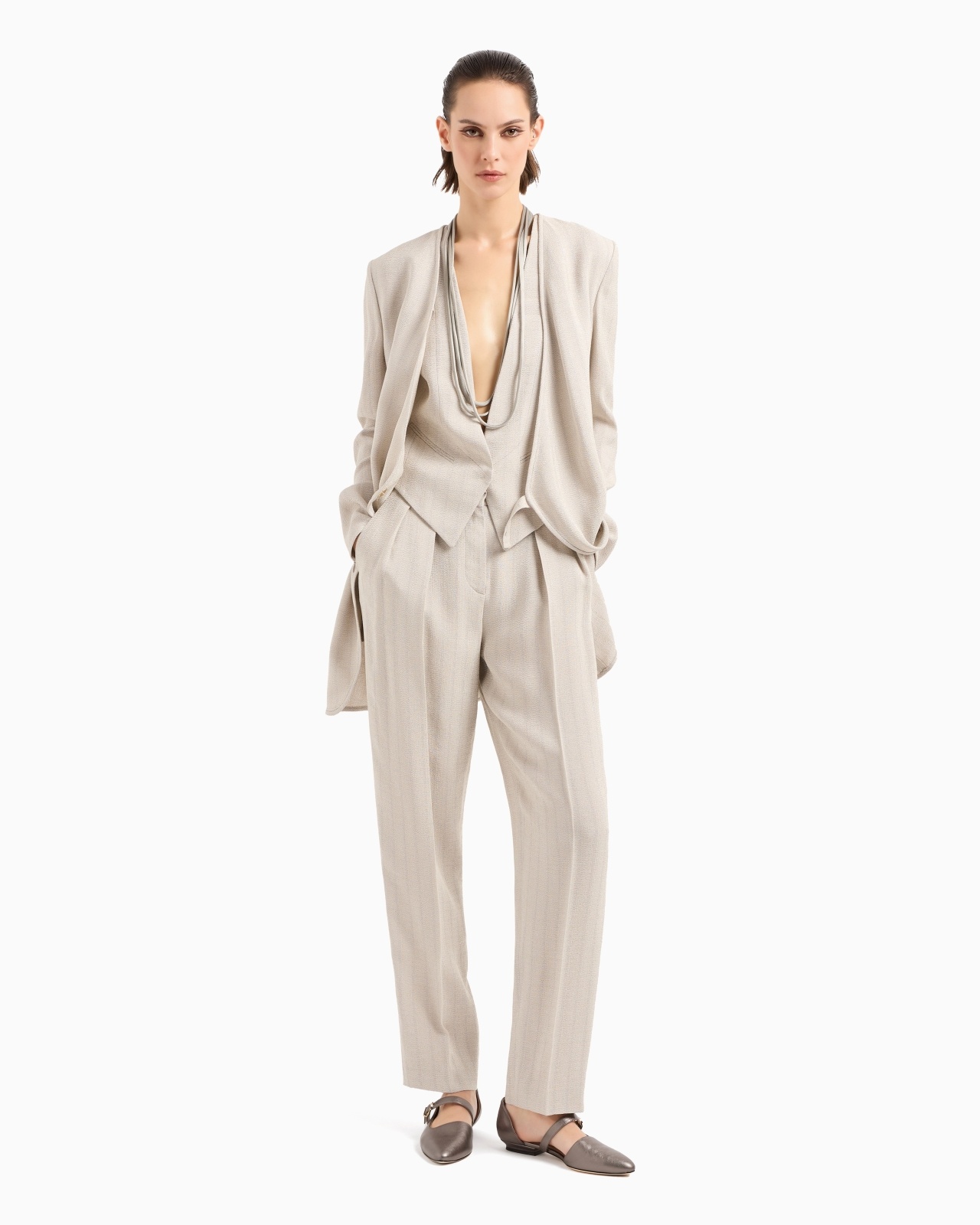 LONG SINGLE-BREASTED JACKET IN ARMURE VISCOSE CRÊPE - 2