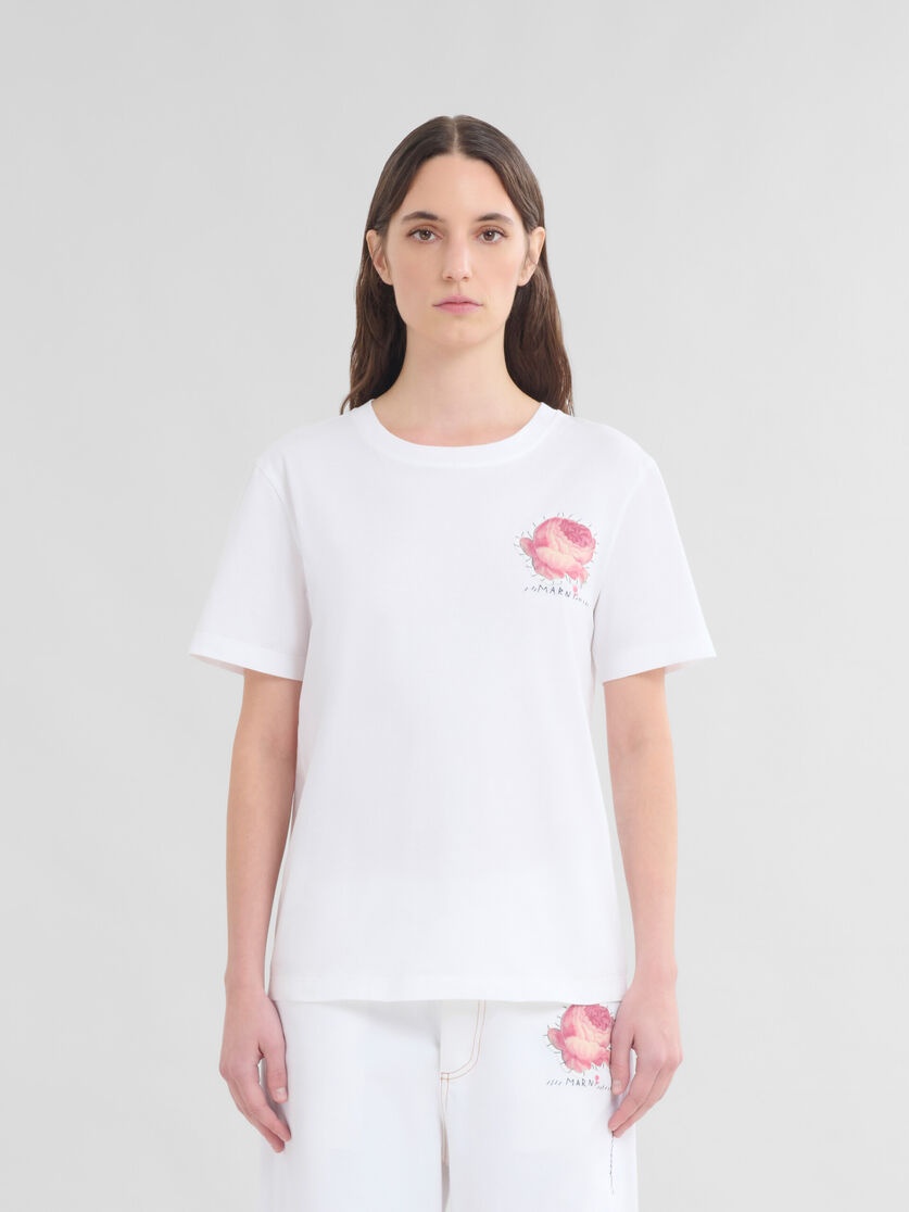 WHITE ORGANIC JERSEY T-SHIRT WITH FLOWER PATCH - 2