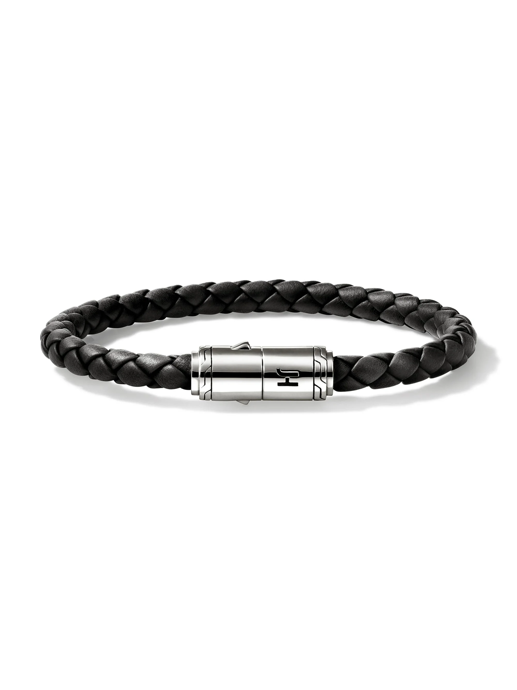 Men's Sterling Silver & Leather Bracelet - Black - 1
