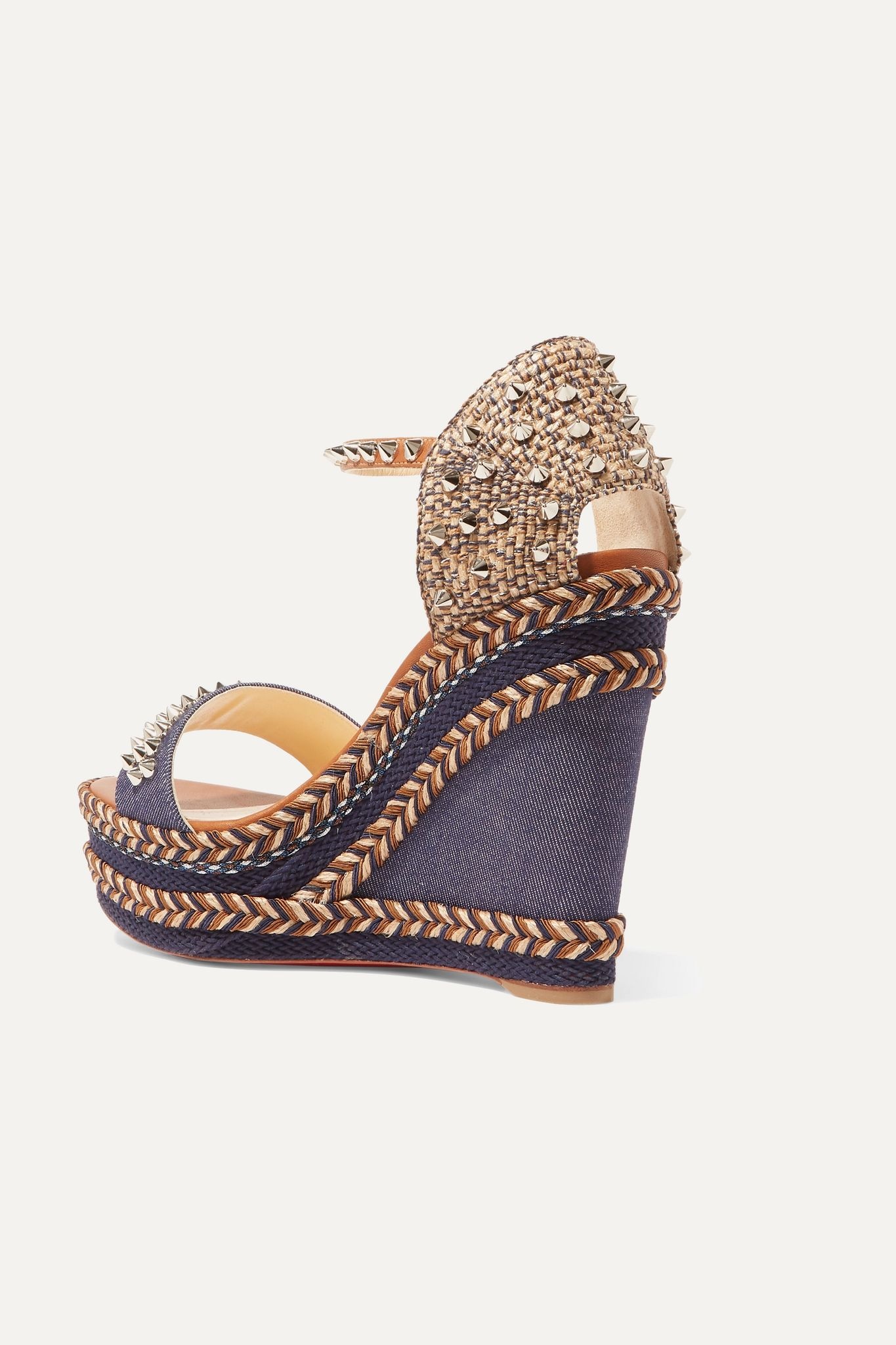 Madmonica 110 spiked denim and leather espadrille wedge sandals - 4