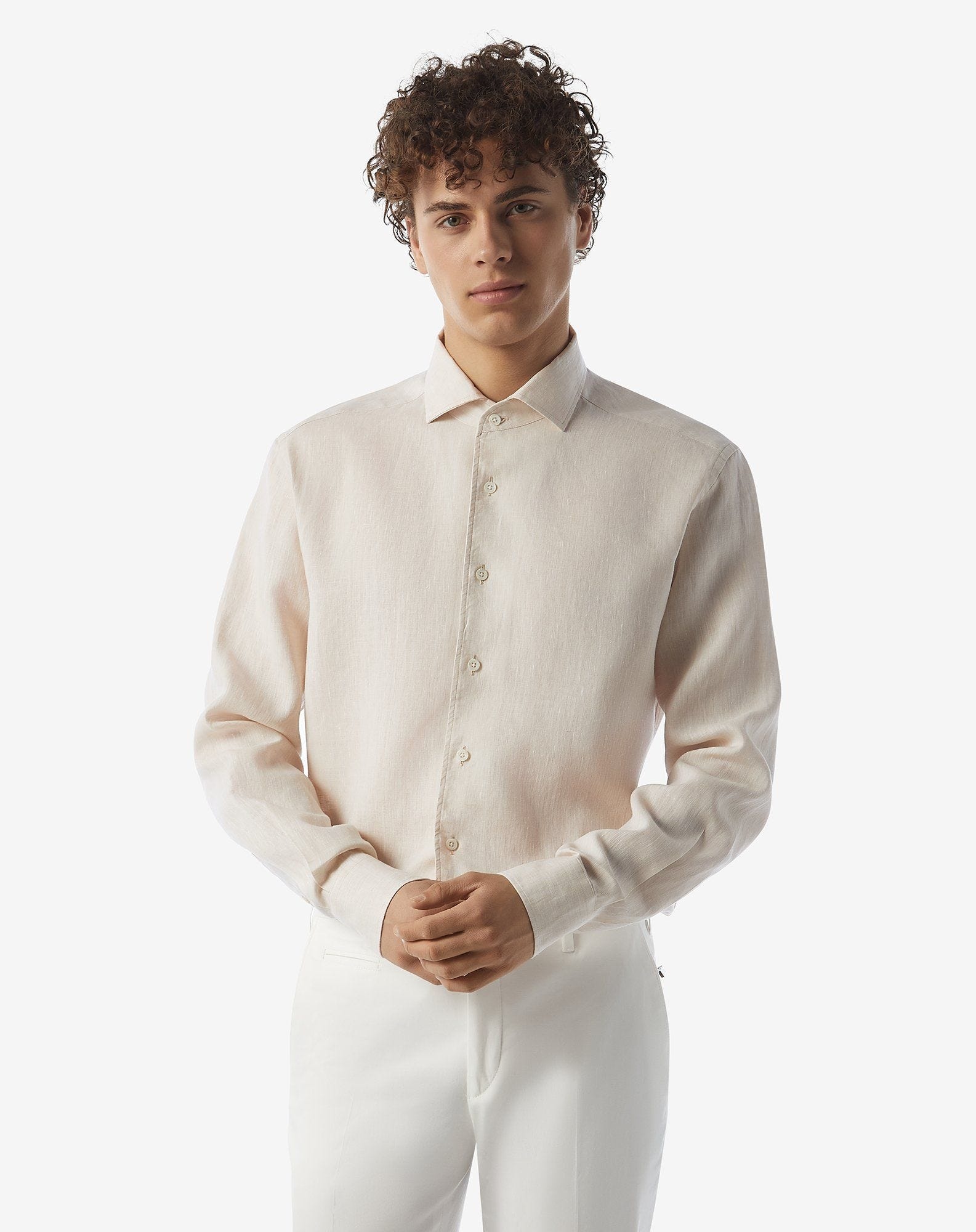 Beige pure linen shirt - 2