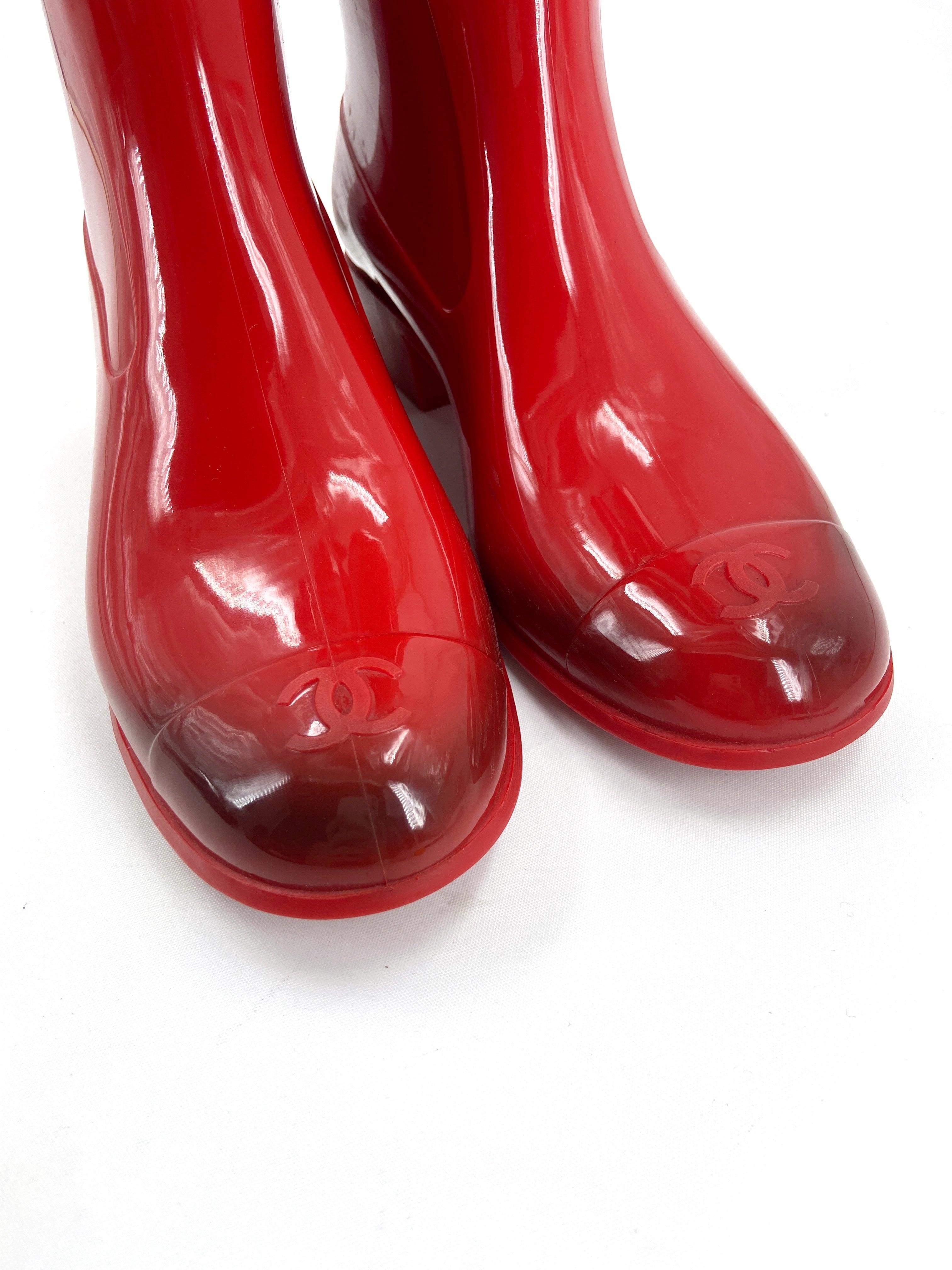 Chanel Karl Lagerfeld Red Camellia Rubber Rainboot - 8
