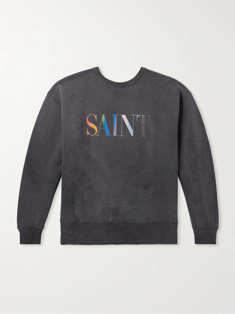 Logo-Print Distressed Cotton-Jersey Sweatshirt - 1
