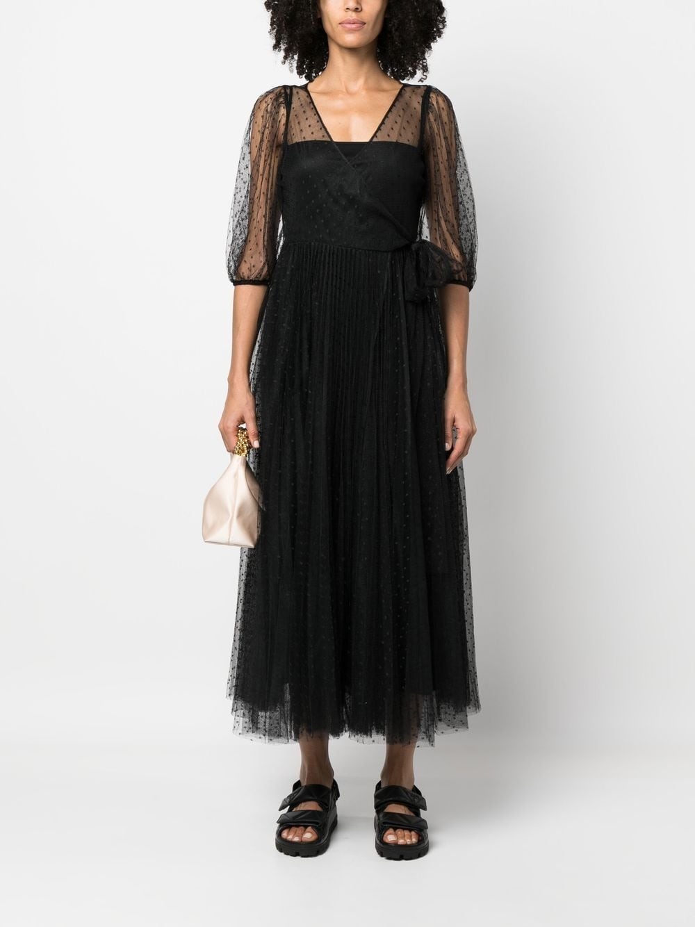 short-sleeved tulle midi dress - 2