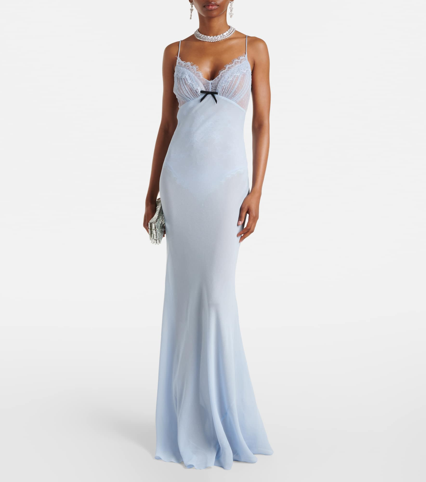 Strappy lace-trimmed georgette gown - 2