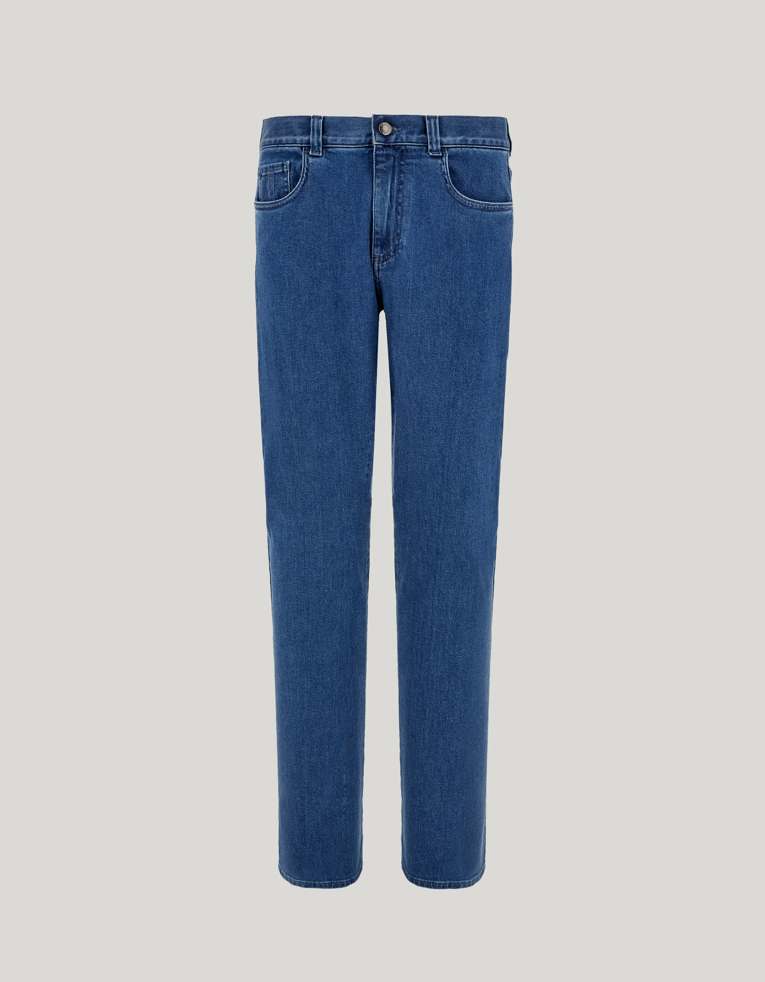 BLUE COMFORT COTTON AND CASHMERE DENIM REGULAR-FIT JEANS - 1
