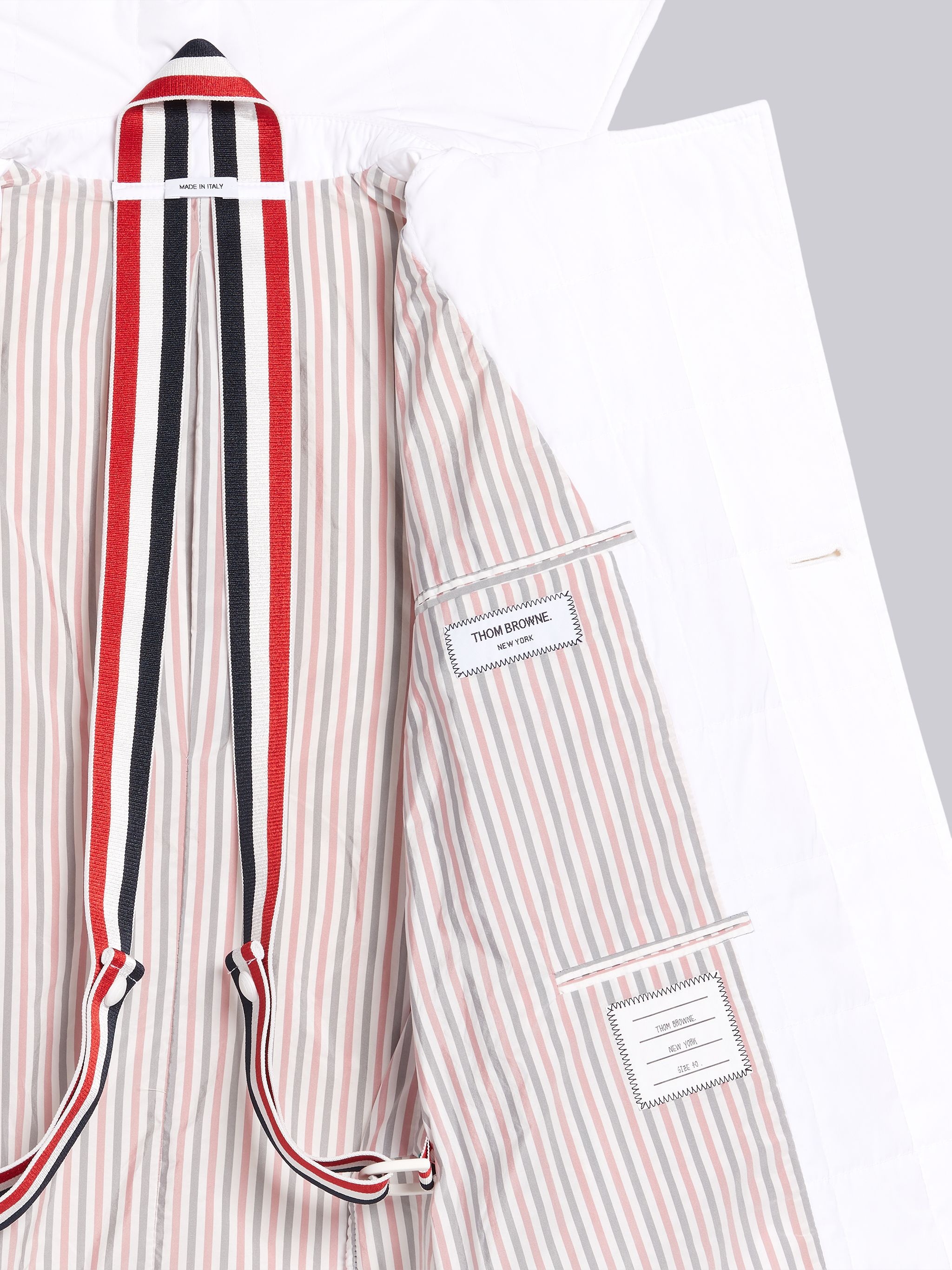 White Down Filled Poly Twill Center Back Stripe Classic Trench Coat - 6