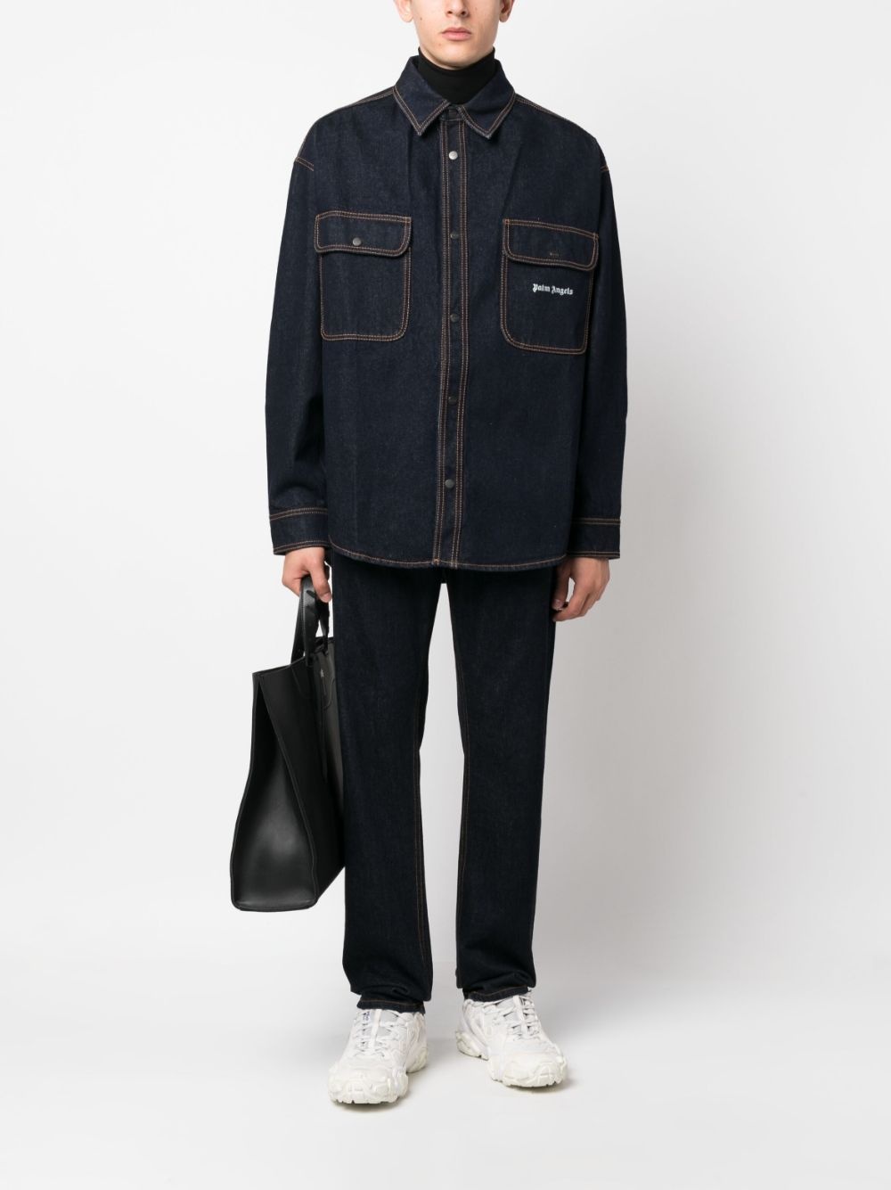 logo-embroidered denim shirt - 2