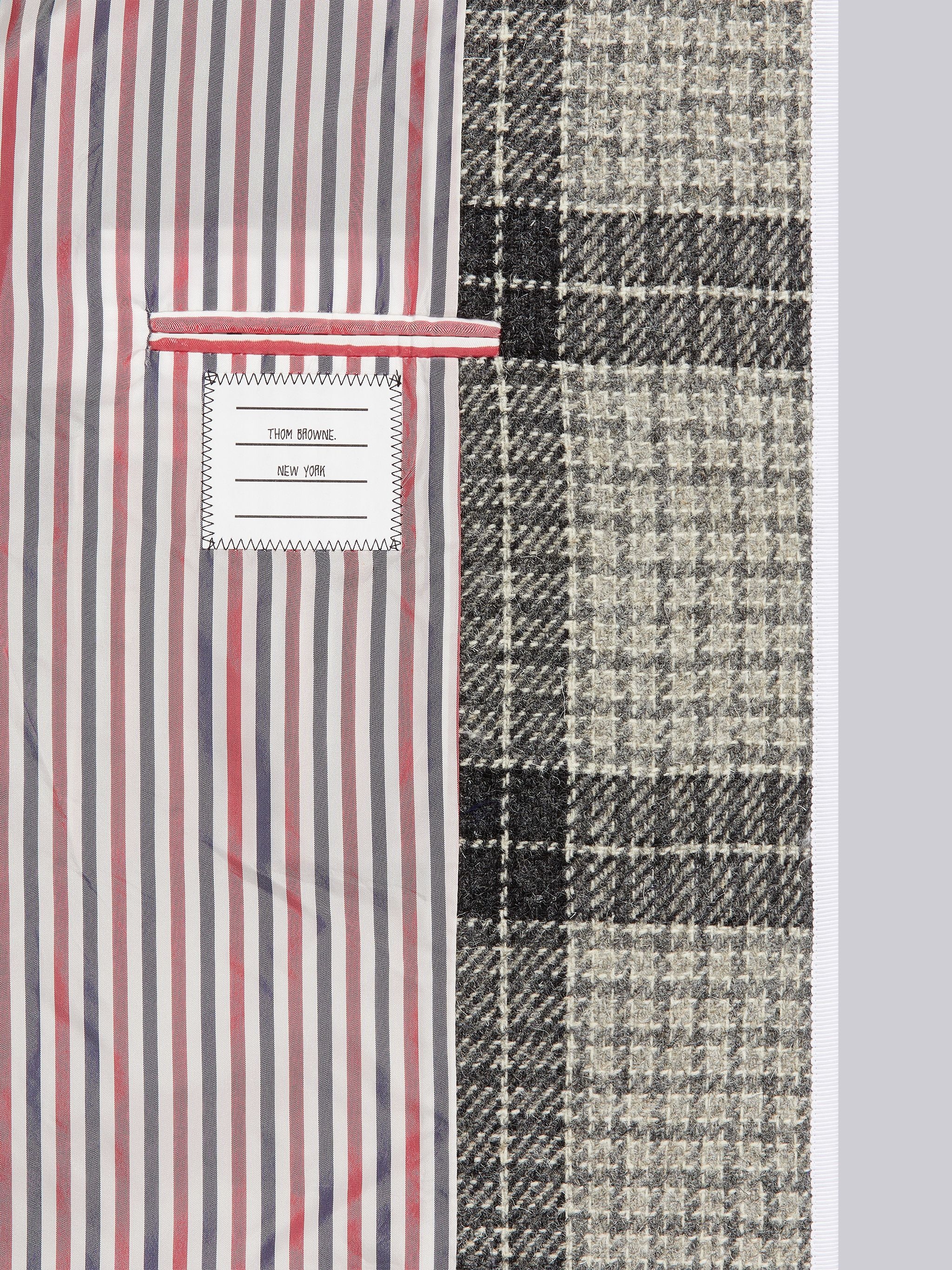Medium Grey Grid Windowpane Check British Wool Grosgrain Tipping Narrow Shoulder Bal Collar Overcoat - 6