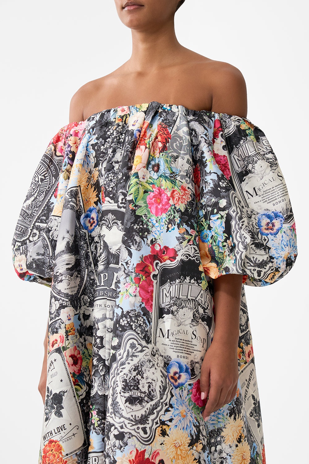 OFF SHOULDER LONG PUFF DRESS - 5